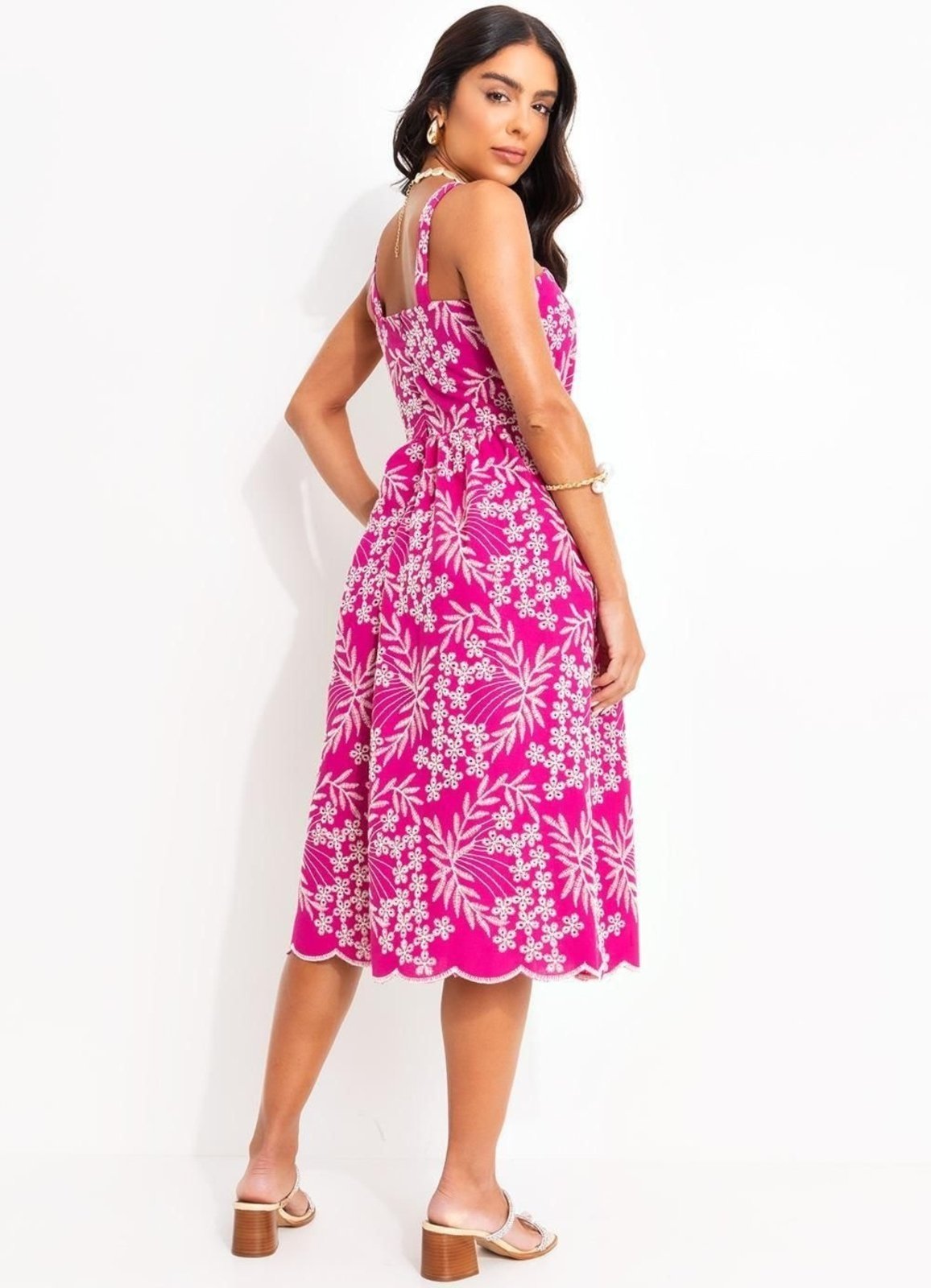 Vista 3 Vestido Tecido Laise Bordado Quintess rosa Quintess rosa