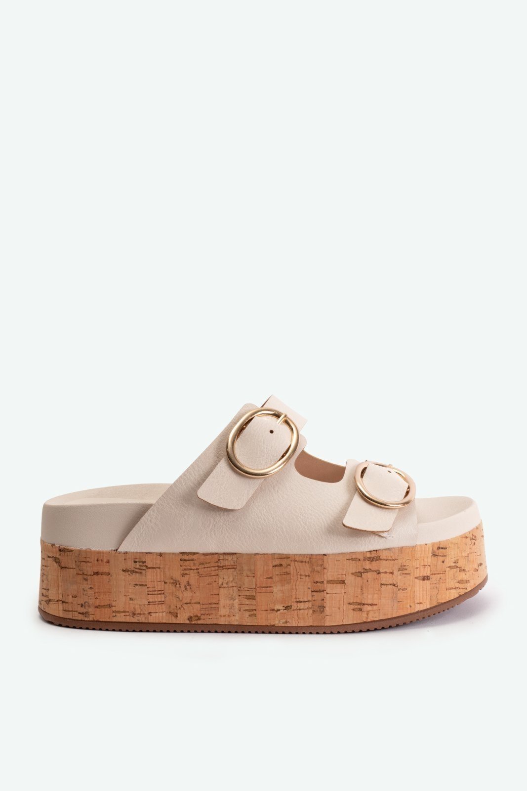 Sapato Plataforma Salto 6cm Clog Tira Grossa com Fivela Regulável Off White
