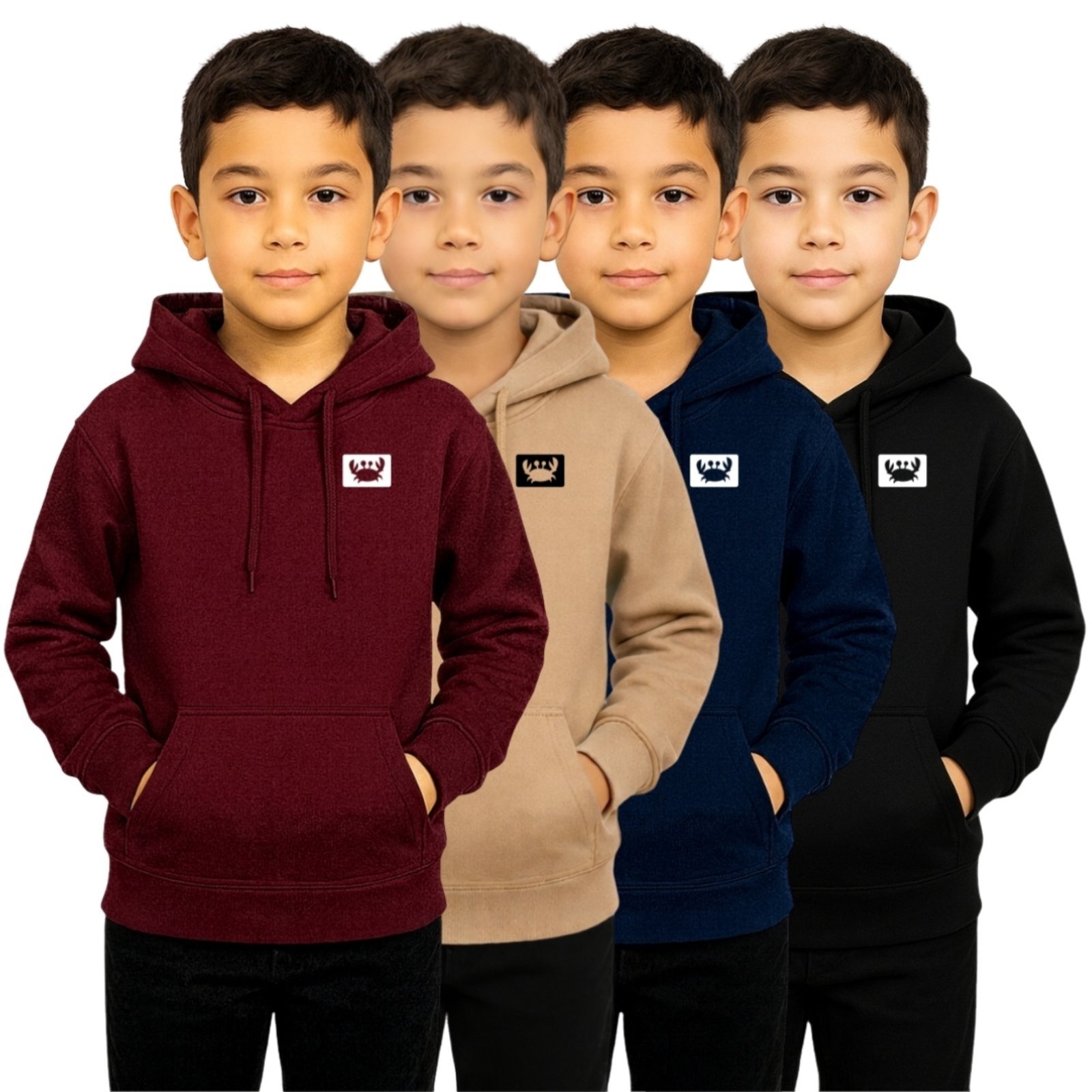 Infantil - Kit 4 Blusas de Moletom Estampado Casaco Relaxado Canguru Com Capuz Macio Quente