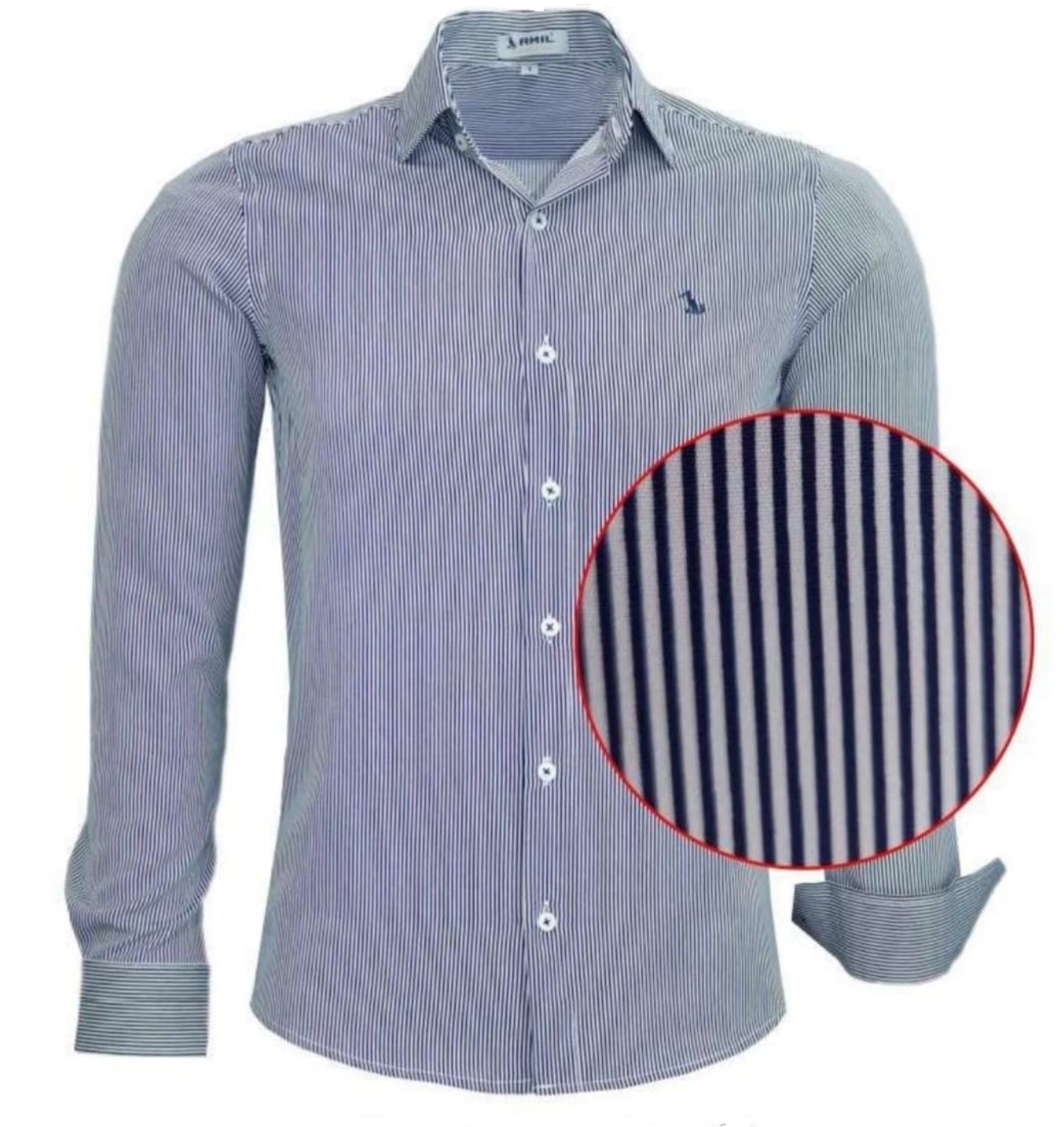 Camisa Social Amil Slim Lisrada Loan Poliéster com Elastano Macia Fácil de Passar M/Longa Luxo Marinho