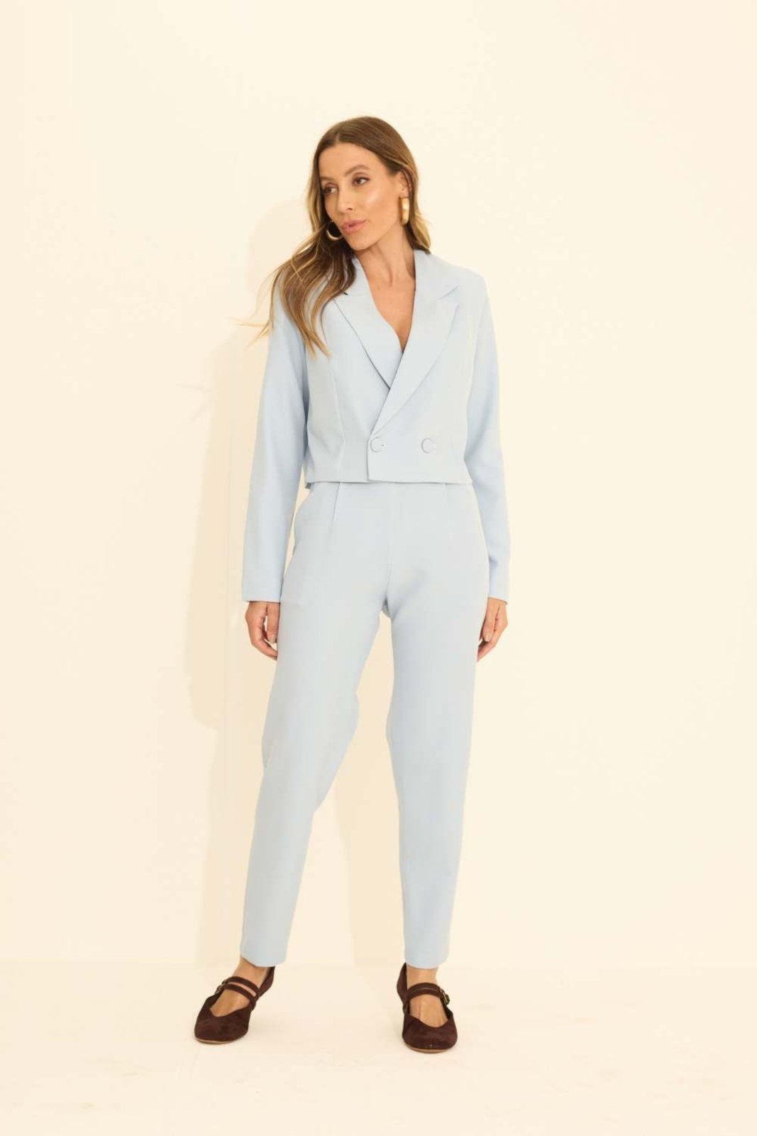 Vista 3 Blazer Vanibele Cropped Claro azul Vanibele azul
