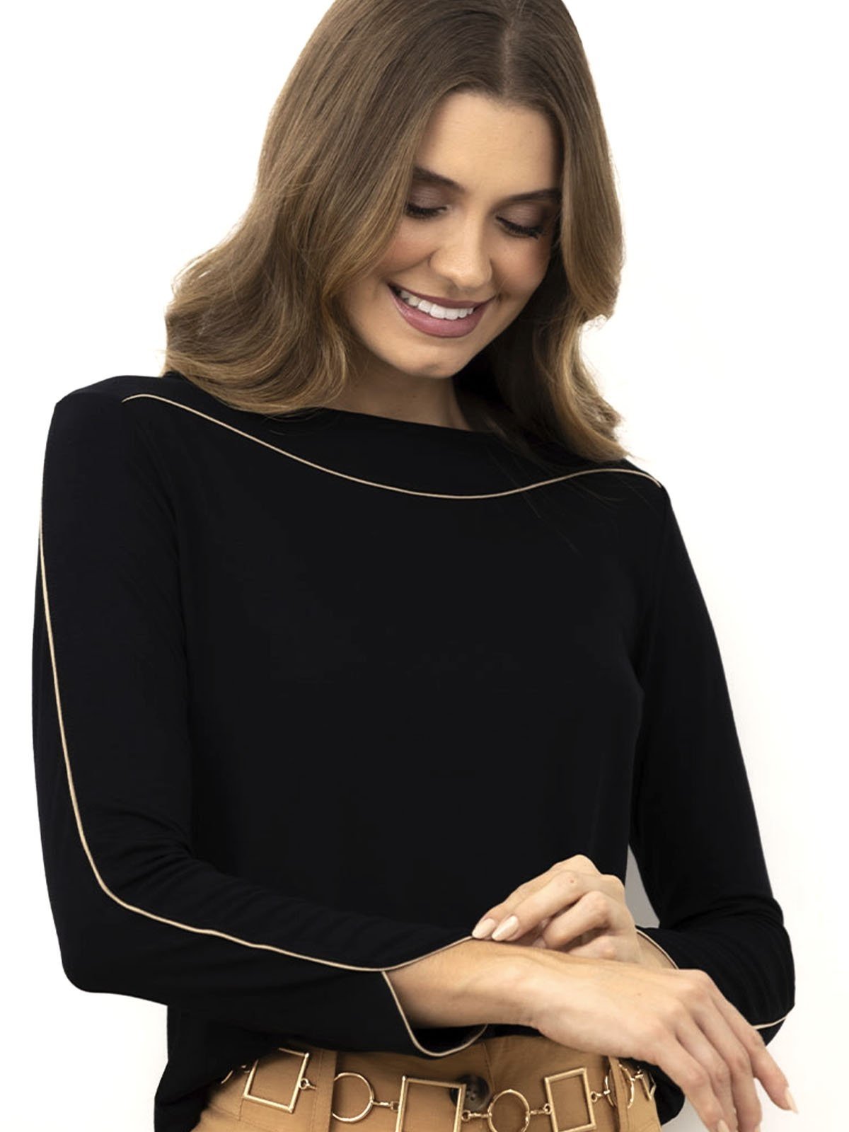 Blusa Paloma Concept Lisa detalhes em viés contrastante - Preto -1942