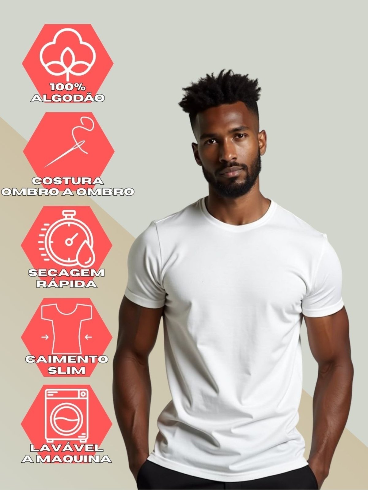Vista 3 Camiseta Básica Masculina GuGi Lisa T-shirt Moda Camisa Casual preto Gugi preto