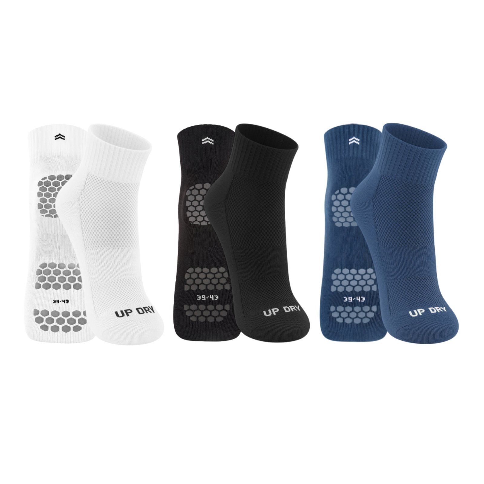 Vista 2 Kit 3 Pares de Meia Up Dry Antiderrapante Hidroginástica Yoga Pilates Respirável Sola Emborrachada QLC SPORT multicolorido