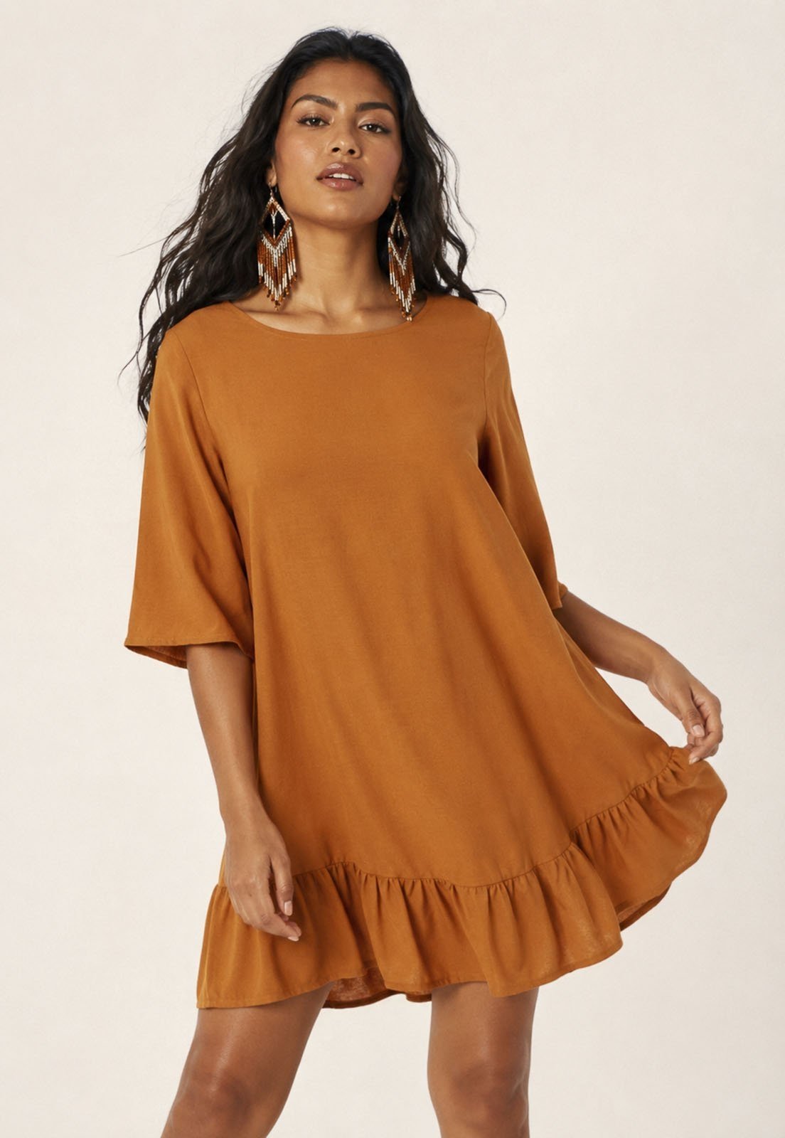 Vestido Amazonia Vital Curto Viscose Mostarda