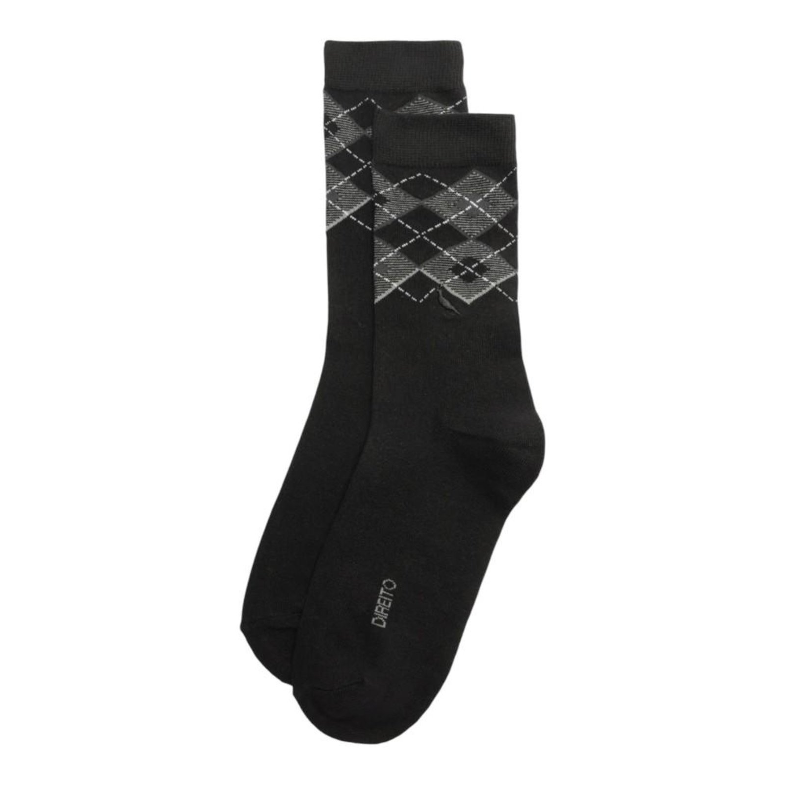 Meia Reserva Cano Alto Xadrez Masculino Preto