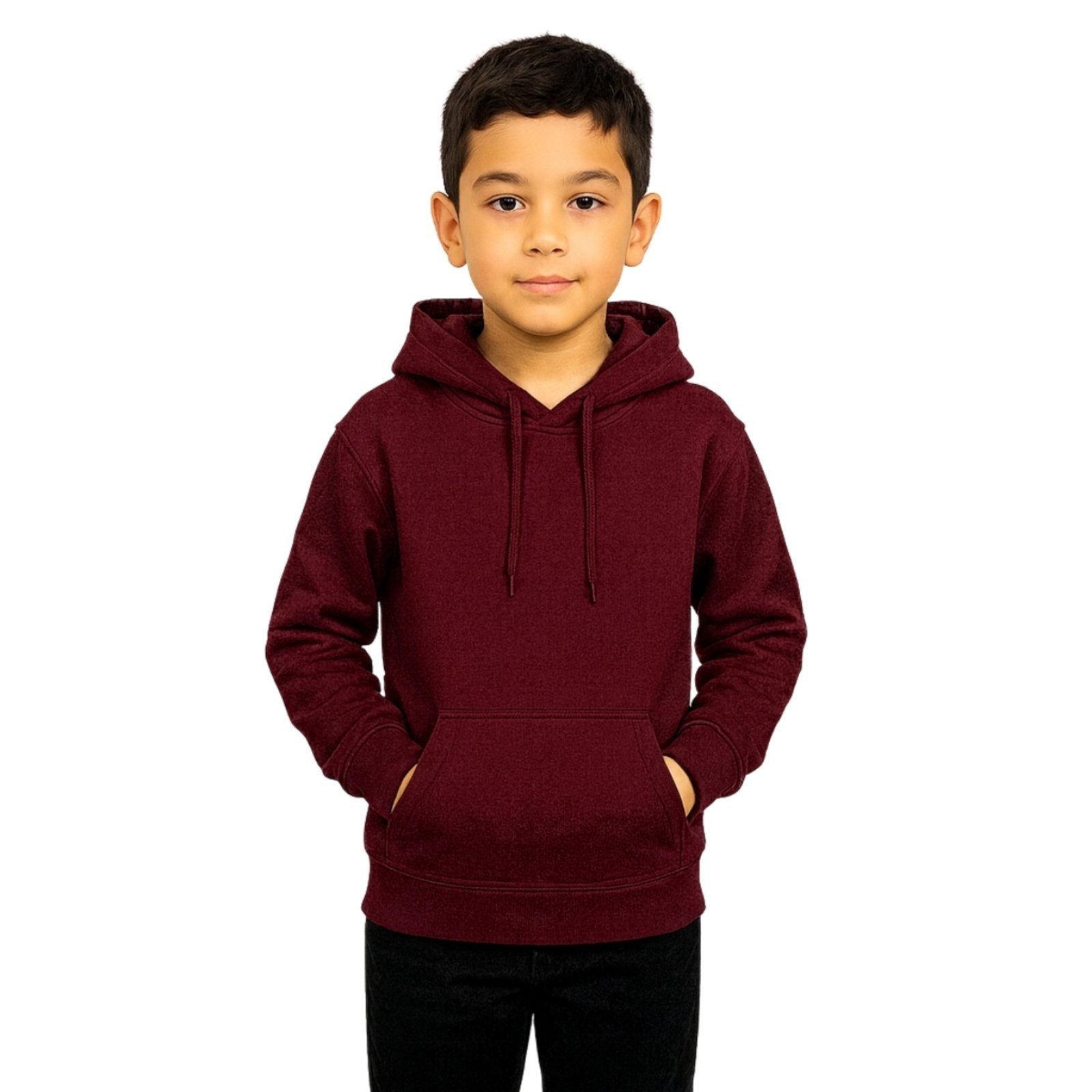 Infantil - Blusa de Moletom Liso Relaxado Canguru Com Capuz Macio Quente