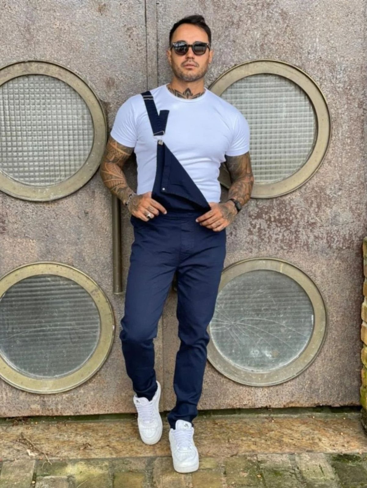 Macacão Jardineira Masculino Azul Marinho Alleppo Jeans Sarja