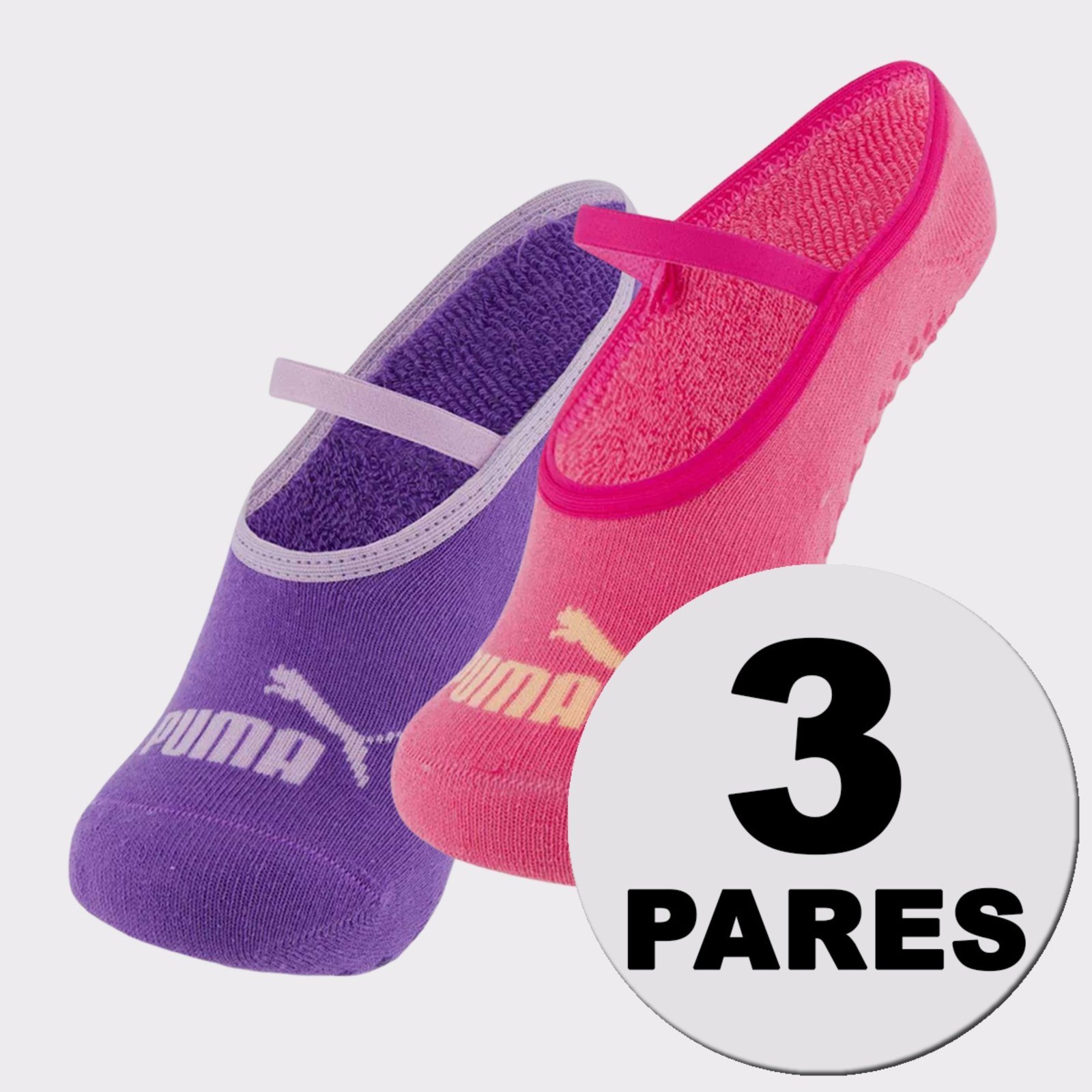 Kit Meia Puma Pilates Feminina 2 pares Roxa e Rosa