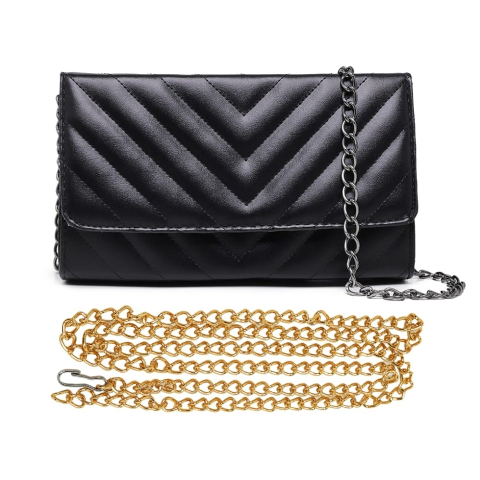Bolsa Clutch Carteira Preta De Mão E Ombro 2 Alças Removíveis Moda Feminina Festa Elegante