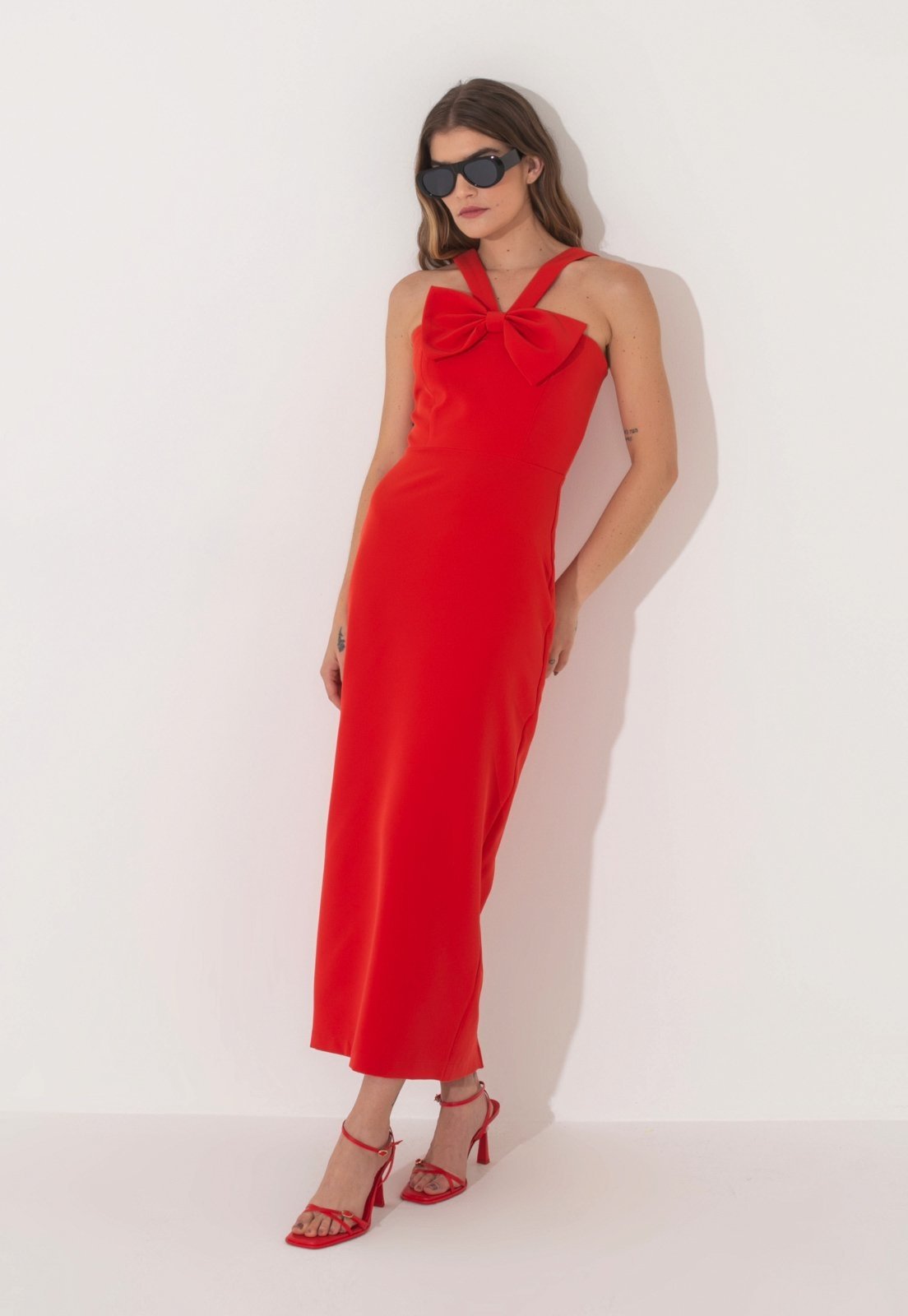 Vista 3 Vestido Alfaiataria Traymon Com Laço Traymon vermelho