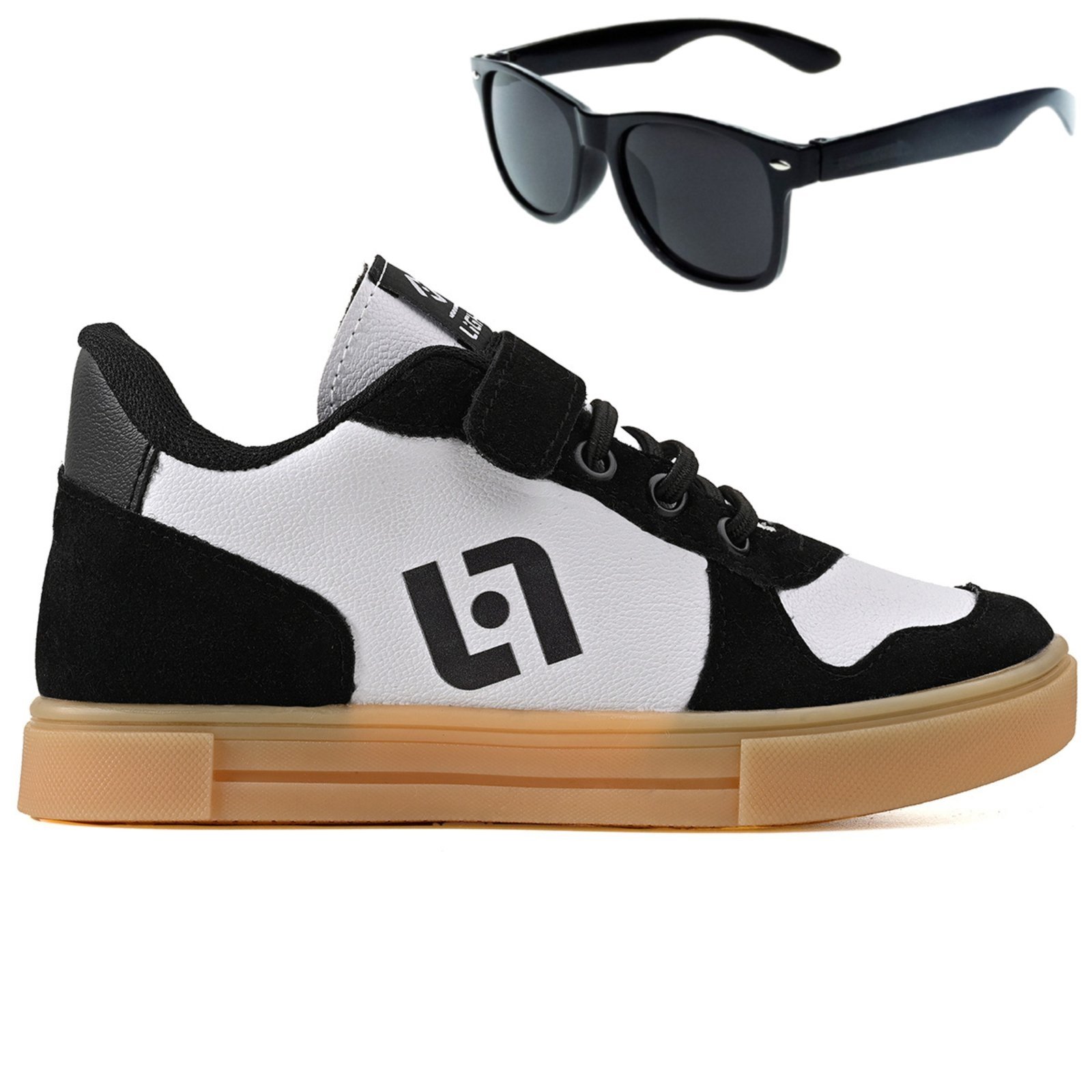 Infantil – Tenis Casual Meninos Street Escolar Confortavel Preto e Branco + Oculos