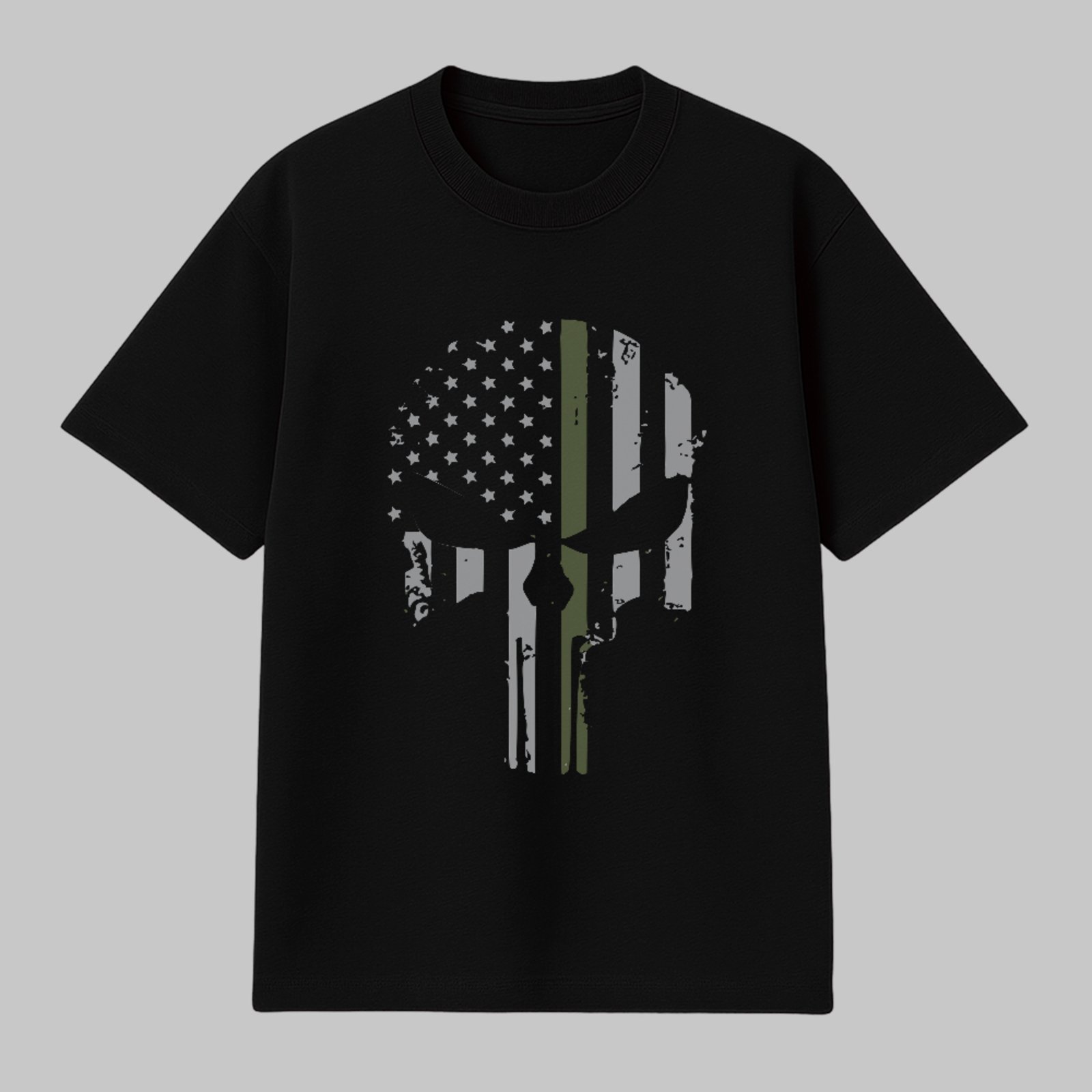 Camiseta Básica Caveira do Justiceiro Skull Tactical Flag Style Unissex Preto