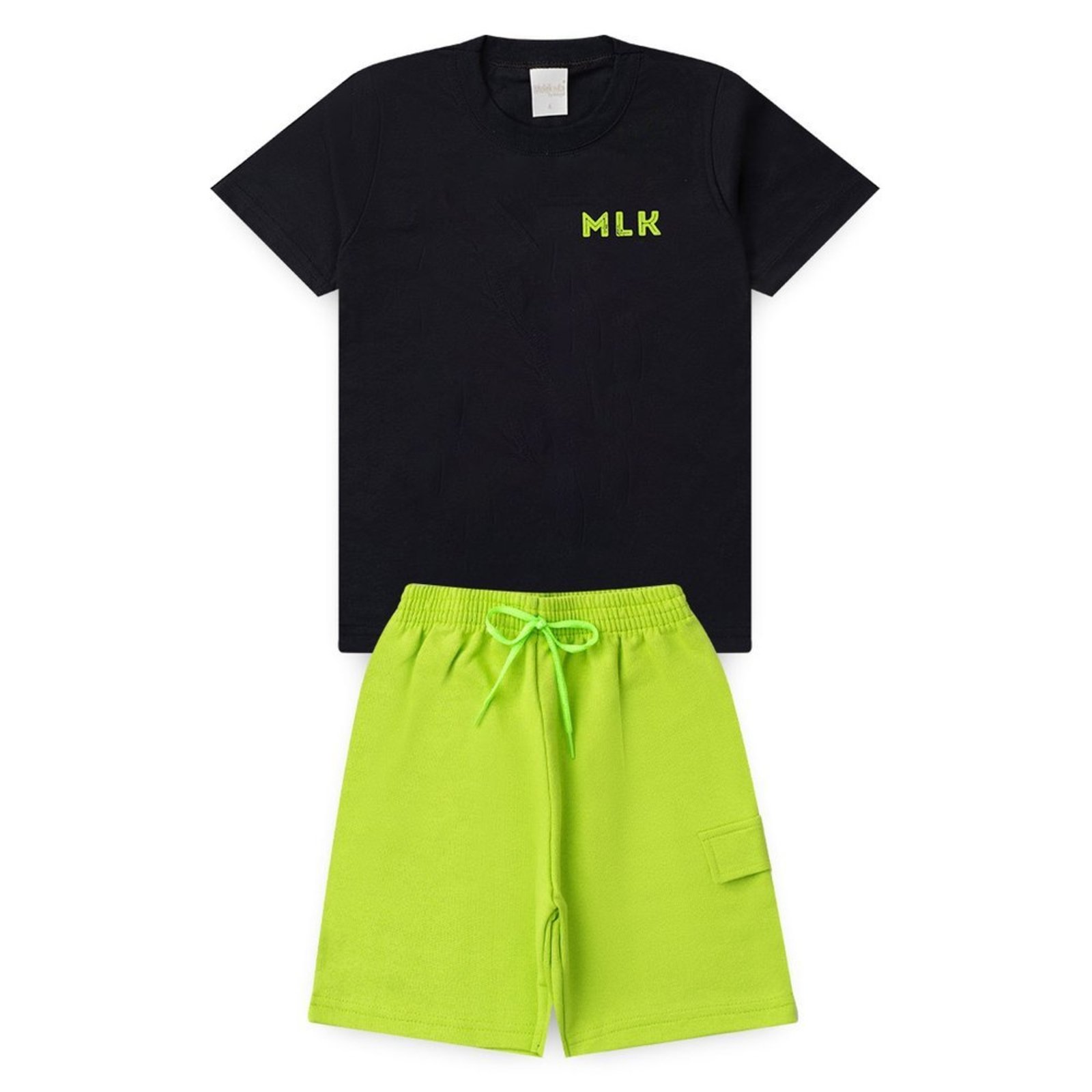 Infantil - Conjunto Verão Menino Preto Camiseta e Bermuda com Bolso MLK