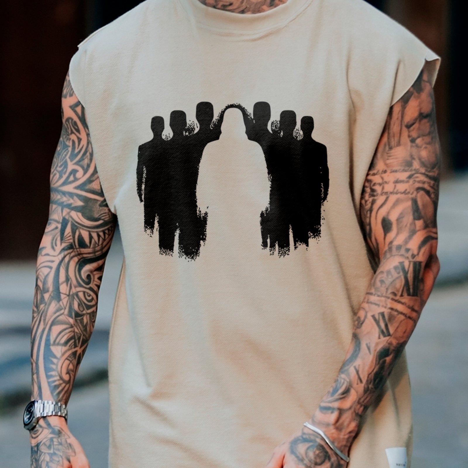 Camiseta Regata Machão Jesus Entre Nós Fé Cristã Off White