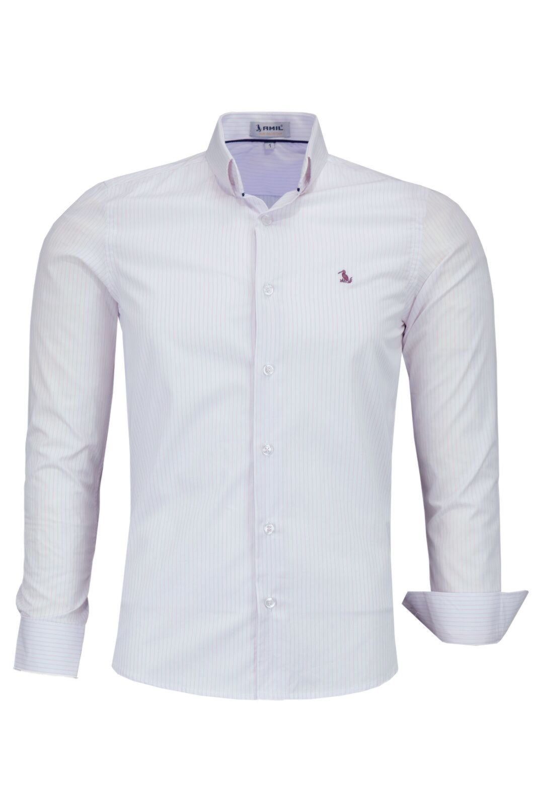 Camisa Listrada Social Masculina Manga Longa Amil Slim 1821
