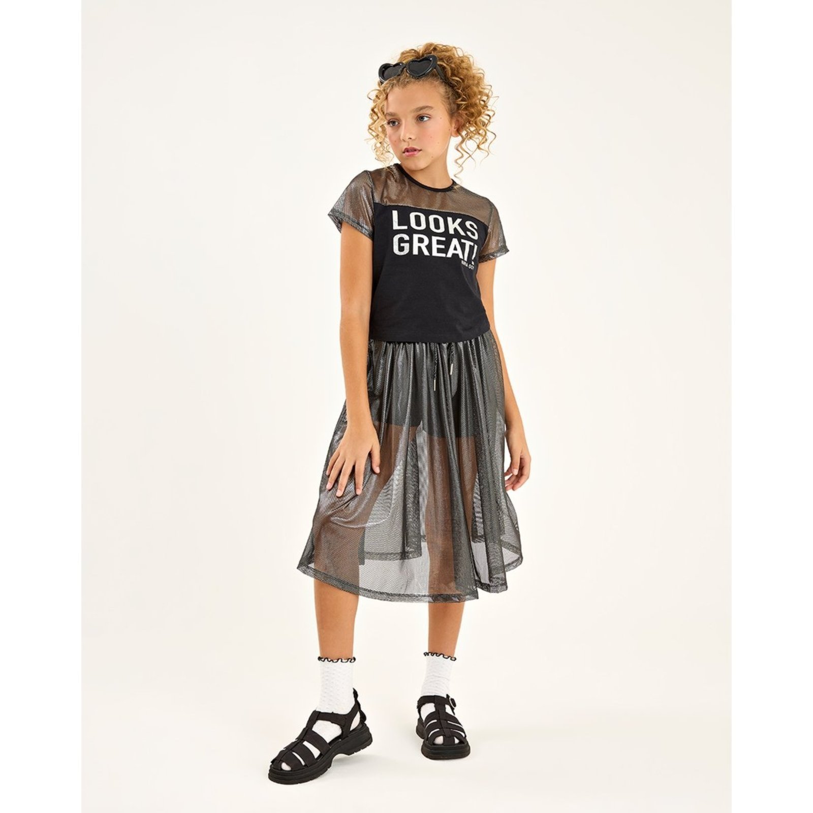 Infantil - Conjunto Menina com Cropped e Short em Telinha Metálica