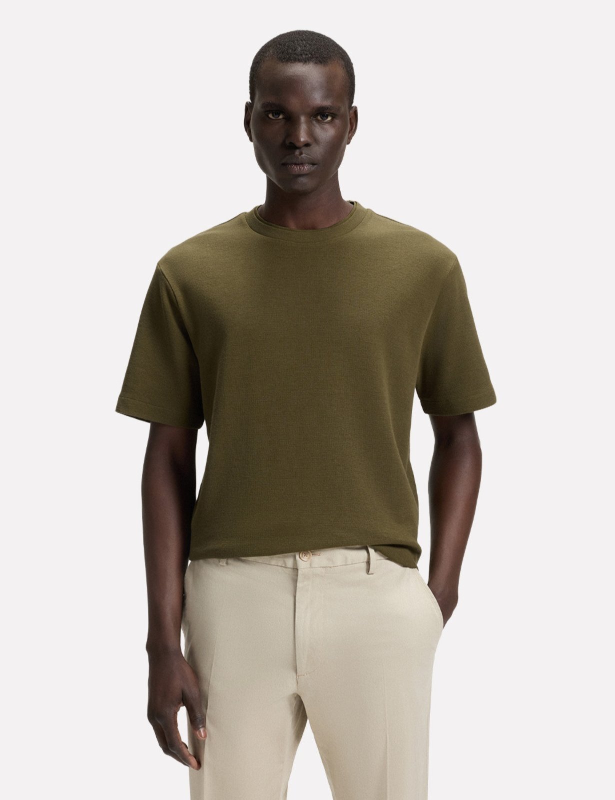Camiseta Hugo Boss Masculina Regular Textura H-Thompson 120 Verde Musgo
