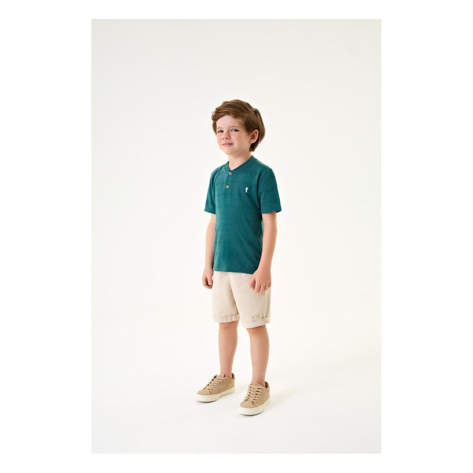 Infantil - Conjunto Camiseta Henley Bermuda Onda Marinha 1 Verde