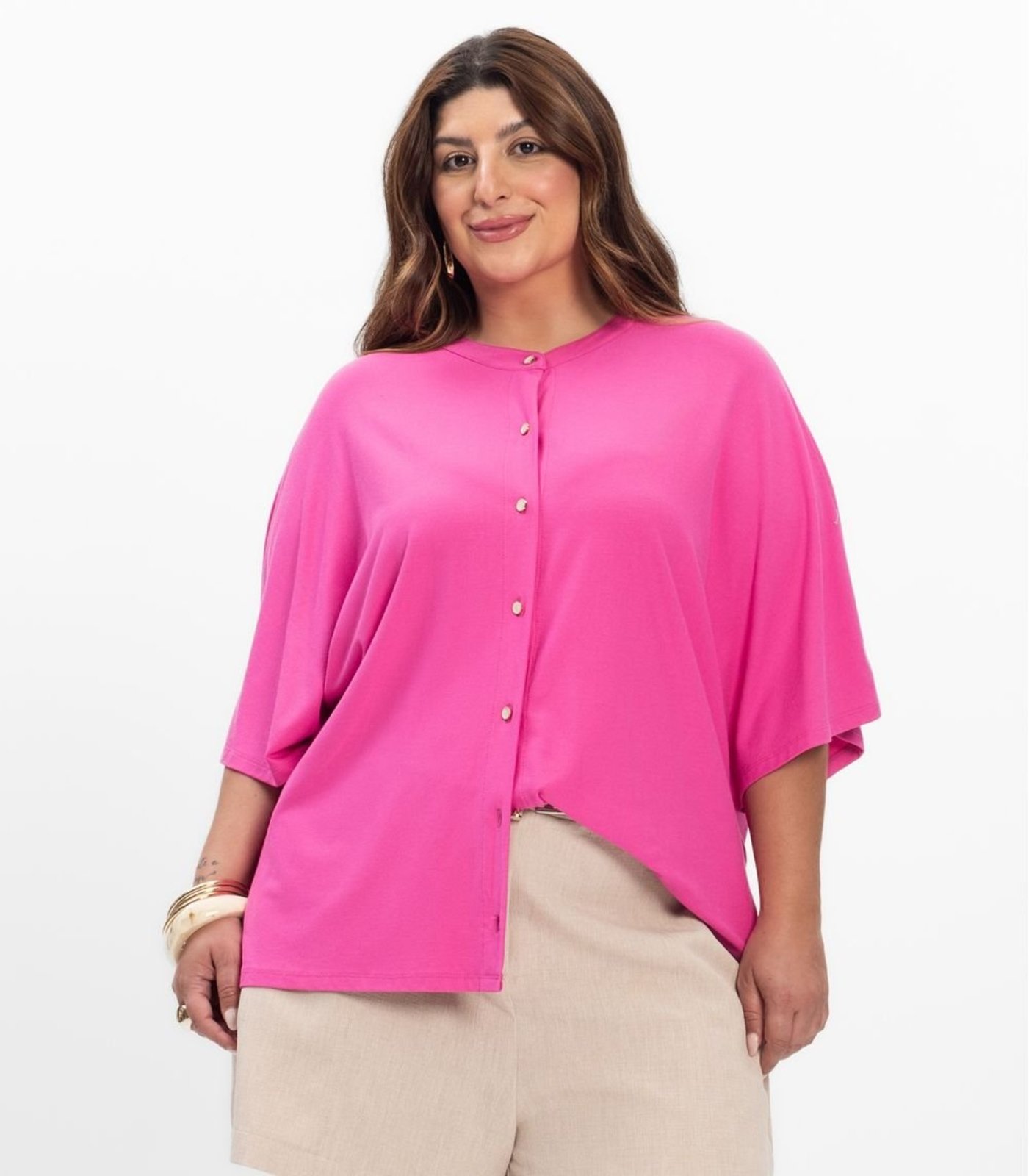 Vista 2 Camisa Manga Curta Feminina Plus Size Secret Glam preto Secret Glam preto