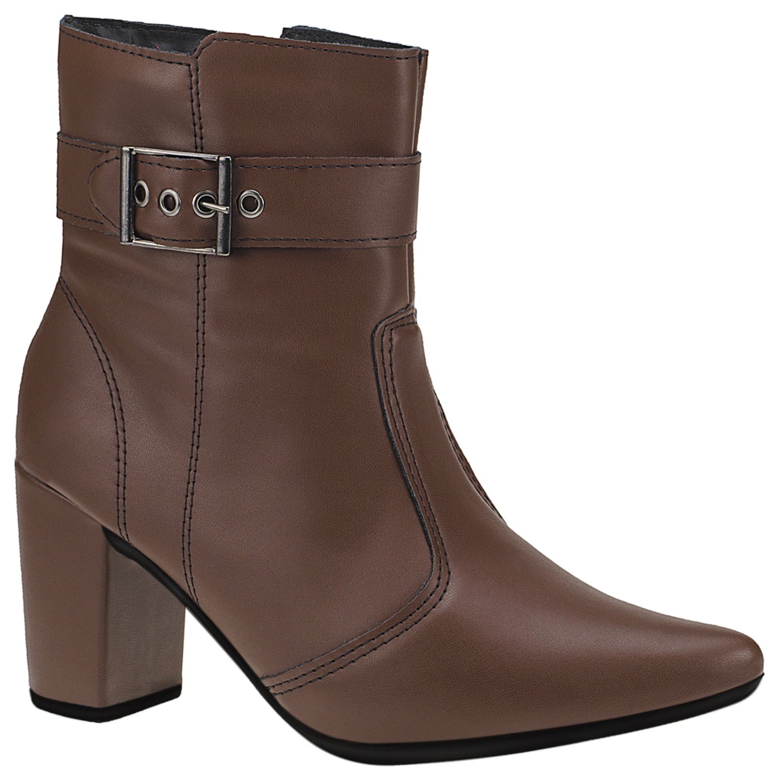 Vista 3 Bota Feminina Lóris Shoes com Zíper Bico Fino Lateral Cano Curto Salto com Acessório Fivela 205 preto preto