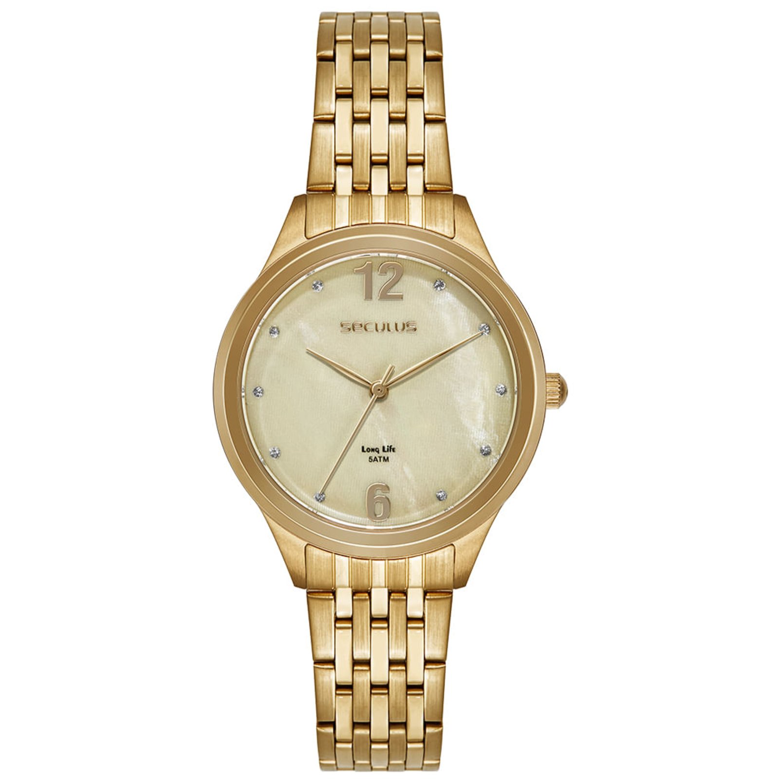 Relógio Feminino Seculus Analógico Dourado em Cristais Seculus