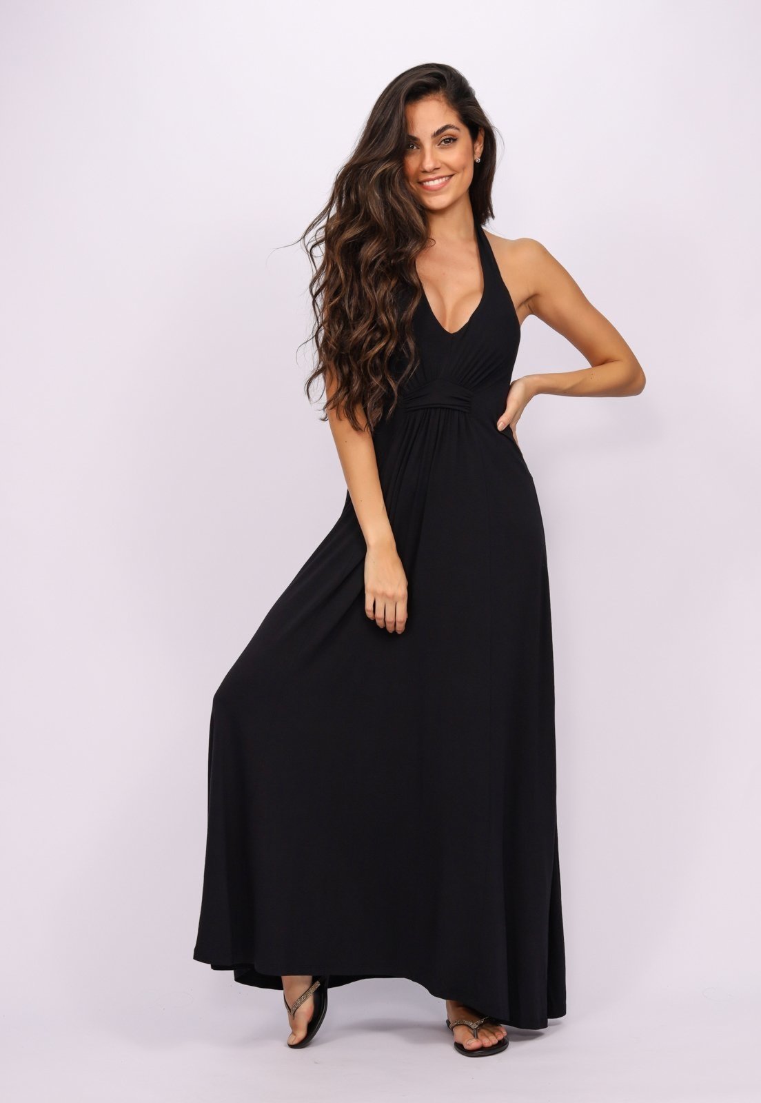 Vestido Longo Malha Frente Única Preto