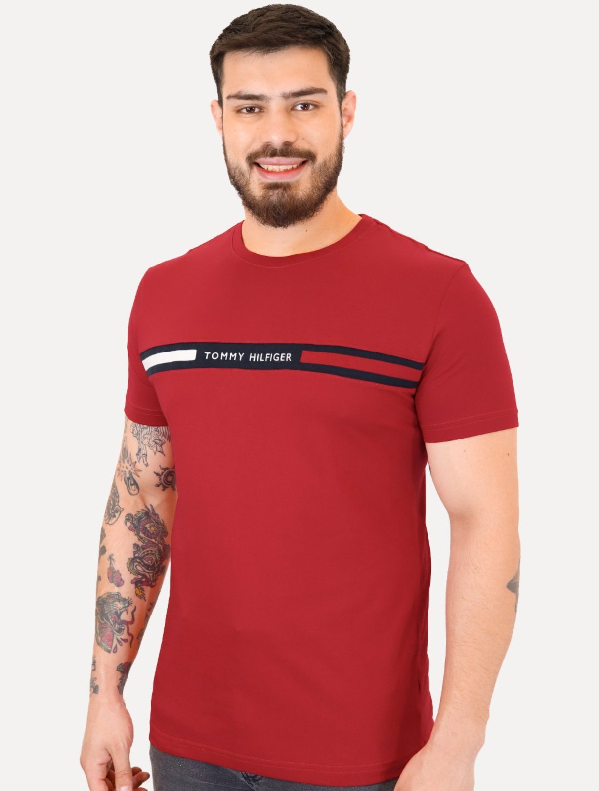 Vista 2 Camiseta Tommy Hilfiger Masculina Chest Insert Logo Vermelha Escuro vermelho Tommy Hilfiger vermelho