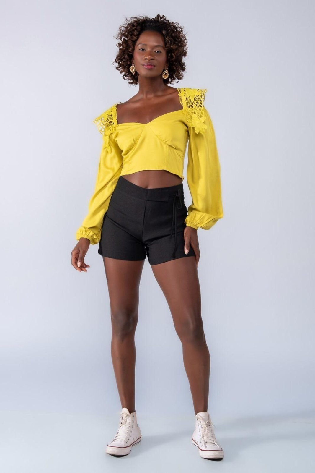 Cropped viscose detalhe guippir Amarelo