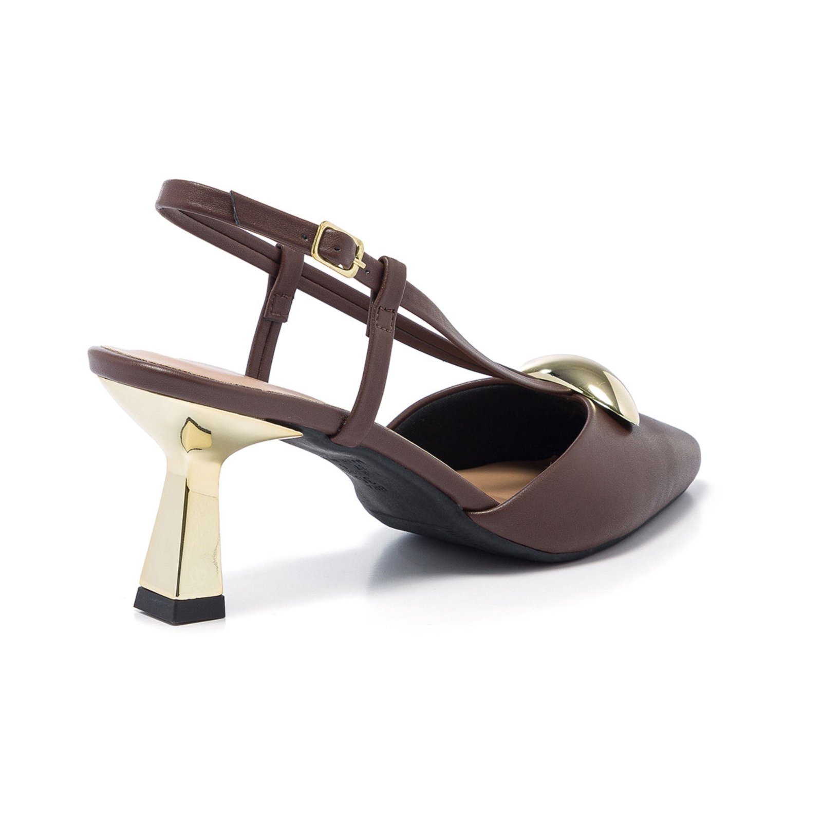 Vista 3 Scarpin Feminino Slingback Stessy Salto Baixo Taça Metalizado Lesma Marrom Stessy Shoes preto Stessy Shoes preto