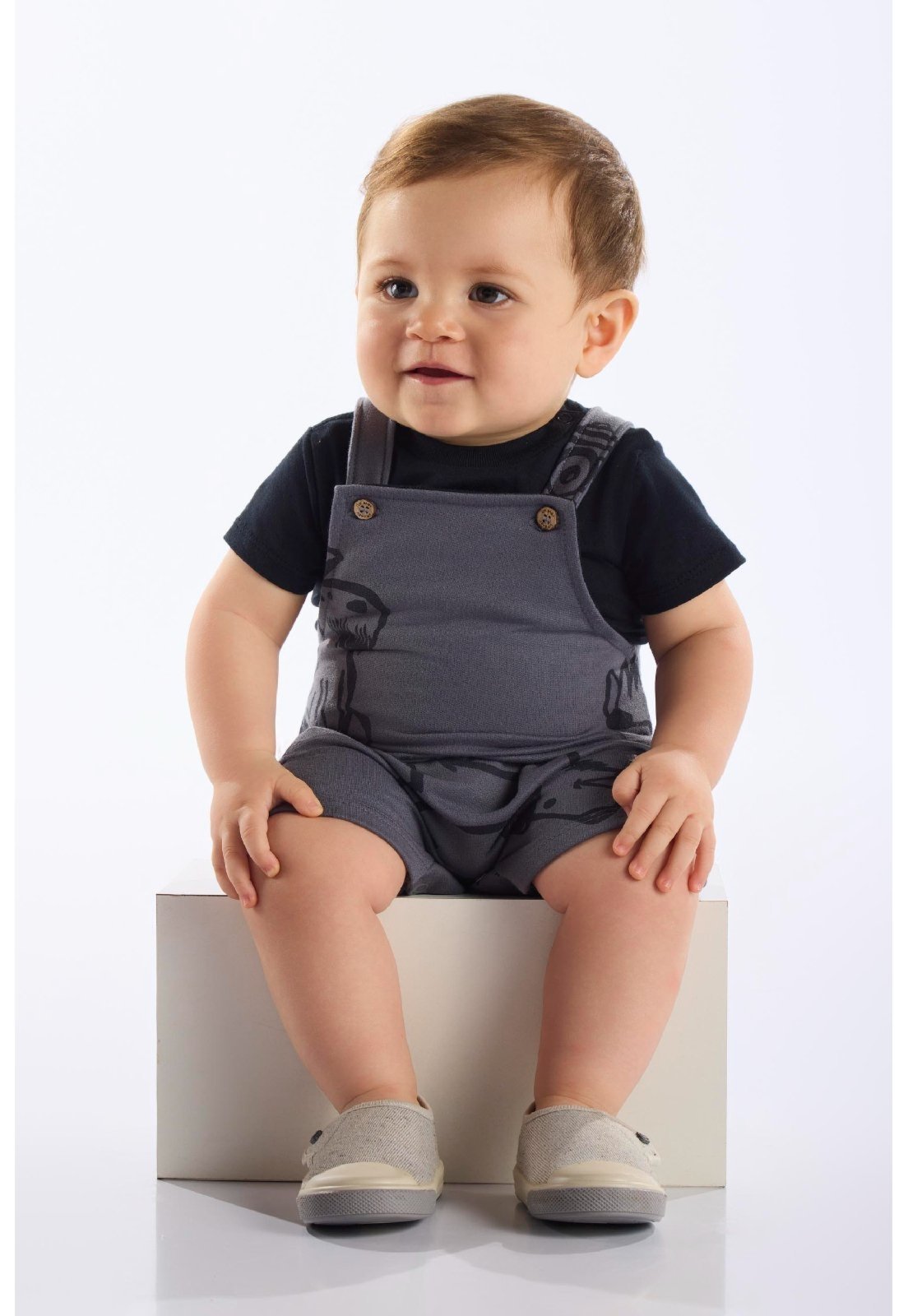 Infantil - Conjunto Jardineira e Body para Up Baby Preto