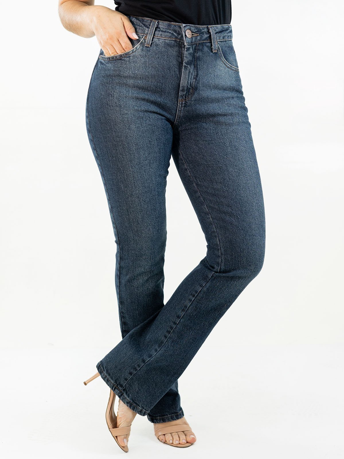 Calça Feminina Boot Cut Jeans Noite Cintura Alta Anticorpus