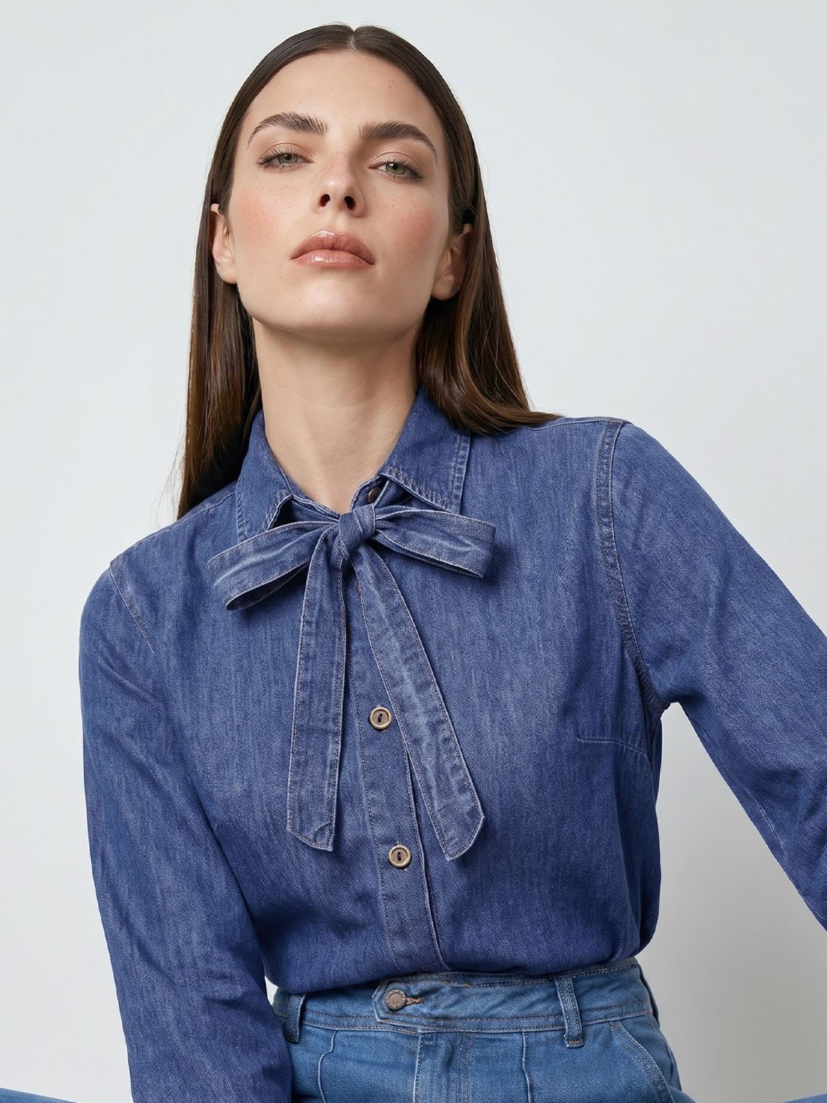 Camisa Manga Longa Jeans Marmorizado Médio Alany