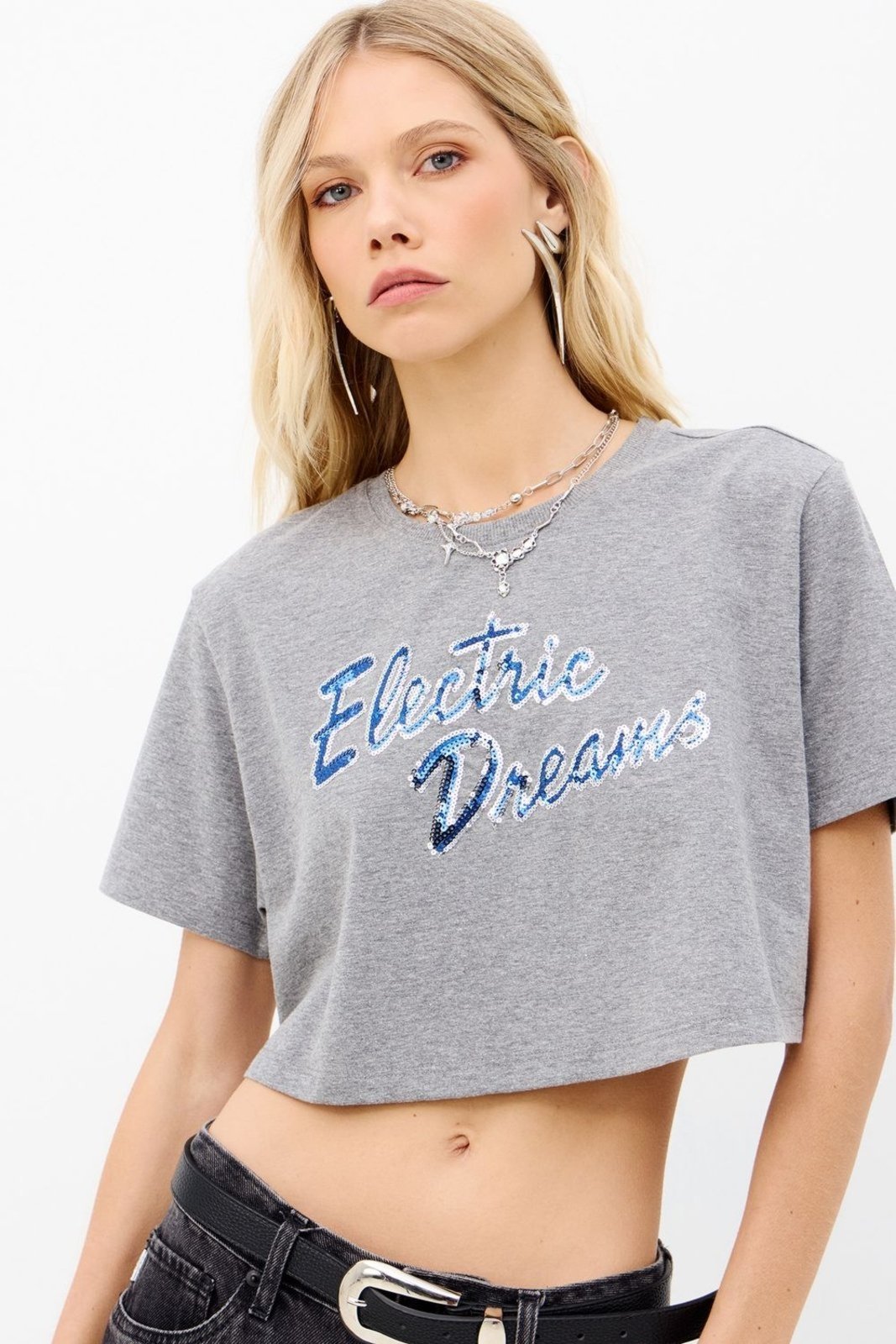 Vista 2 T-Shirt Eletric Dreams Feminina Inblanche cinza Inblanche cinza
