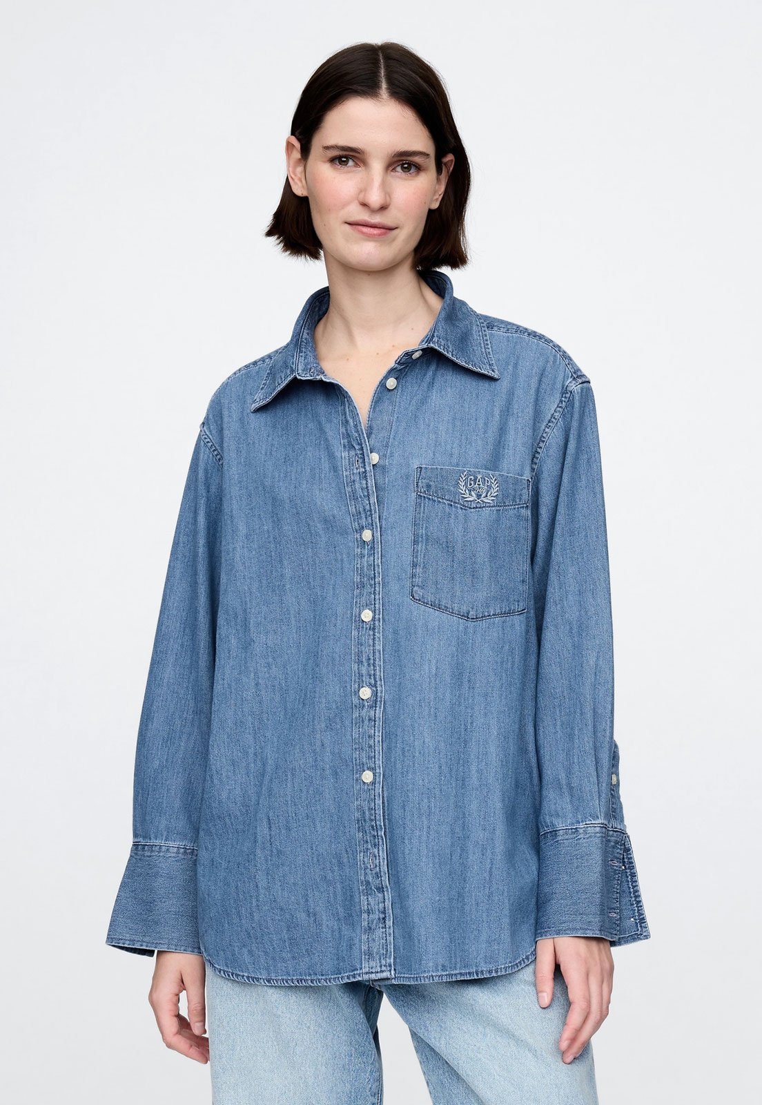 Camisa Jeans GAP Reta Pocket Azul
