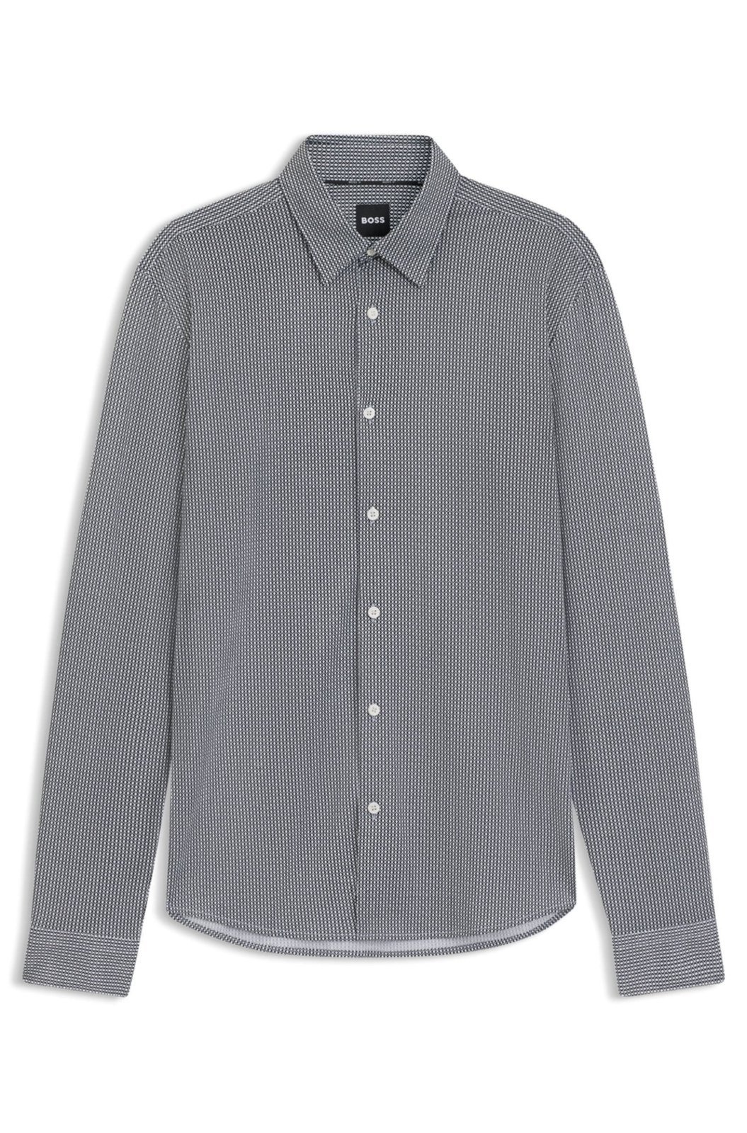 Vista 2 Camisa Slim Fit Em Tecido Flexível Com Padrão azul azul