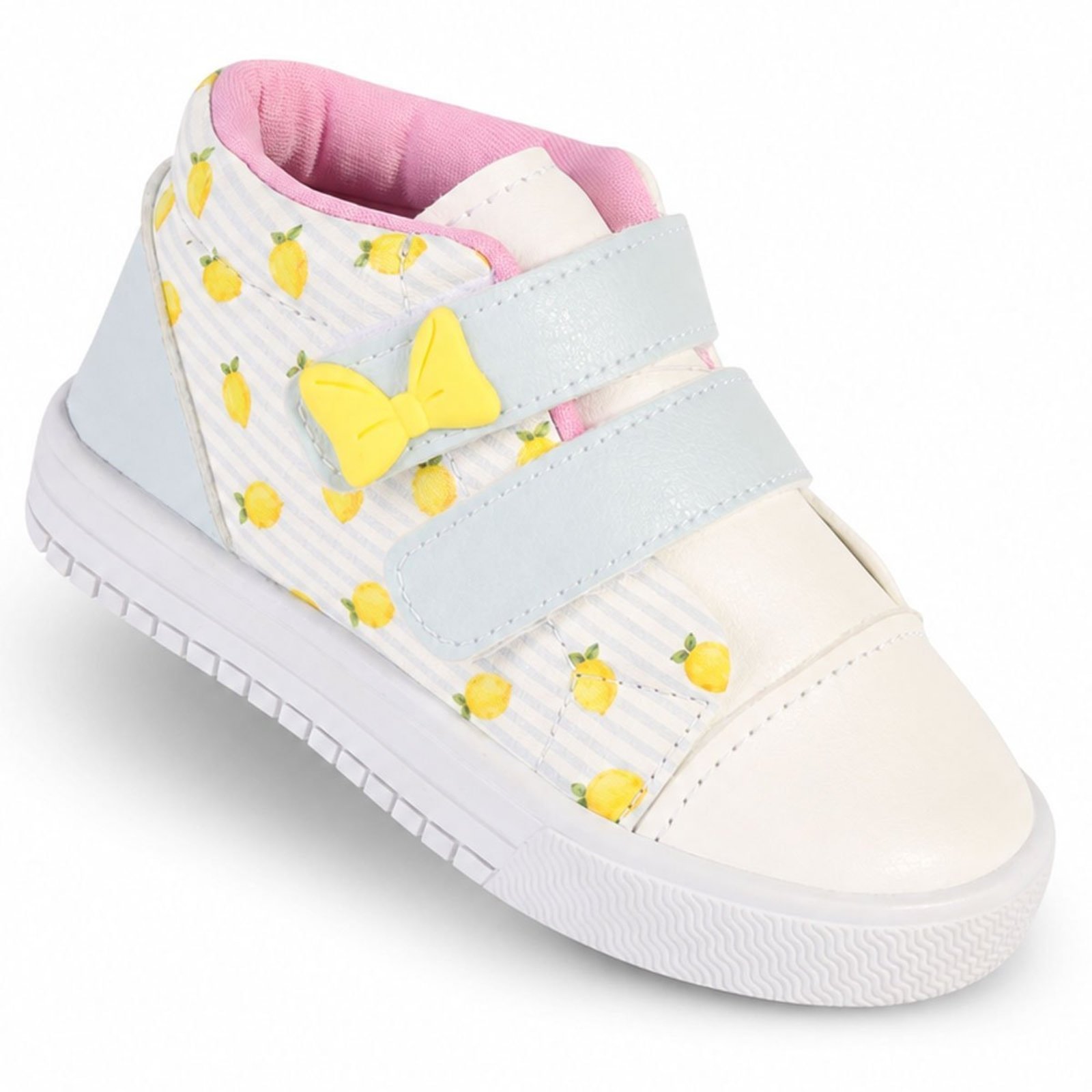 Infantil - Tênis Menina Bee Happy Cano Alto com Estampa de Limões, Listras e Detalhe de Laço
