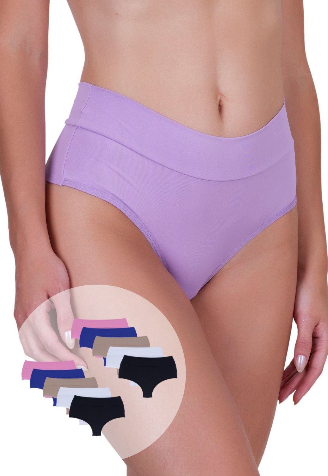 Vista 2 Kit 10 Calcinhas Femininas Super Conforto Cós Alto Fio Duplo Compressão Leve Concept Lingerie Plus Size multicolorido Concept Lingerie multicolorido
