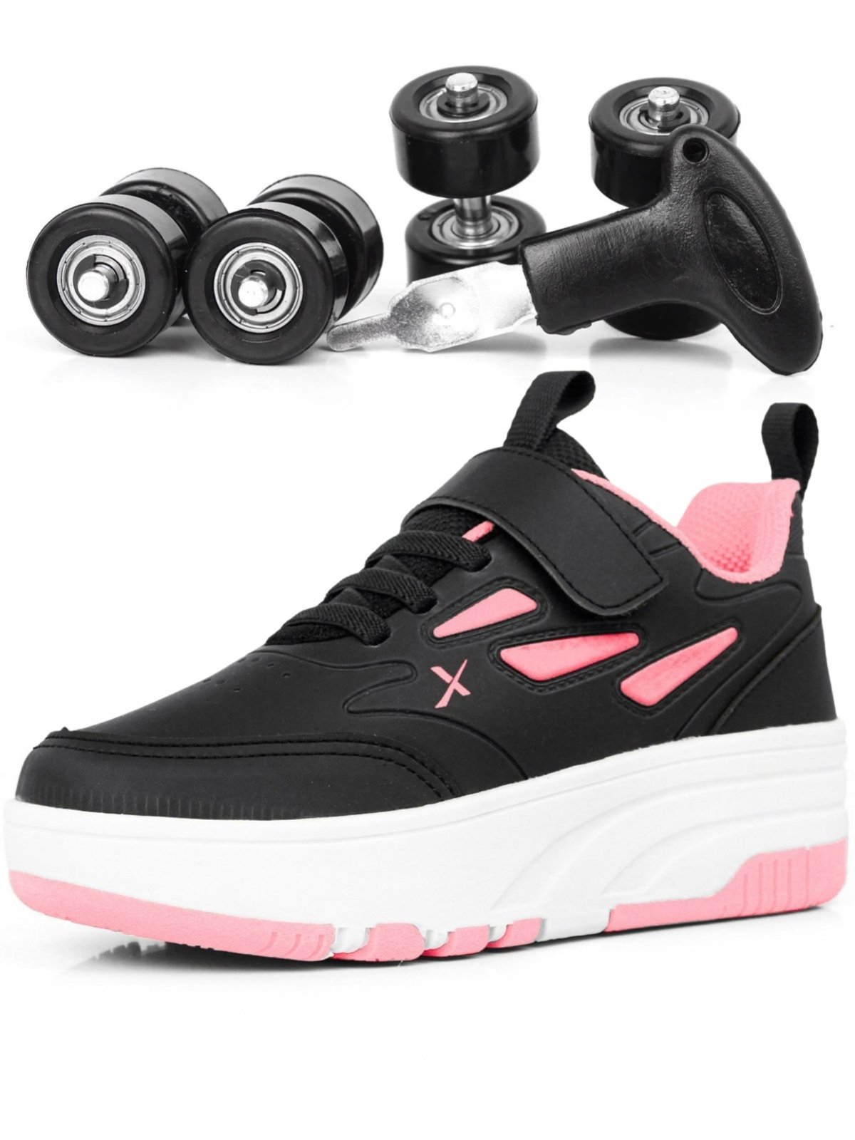 Infantil - Tênis Menina Rodinha Tira Aderente Calce Fácil Preto Pink