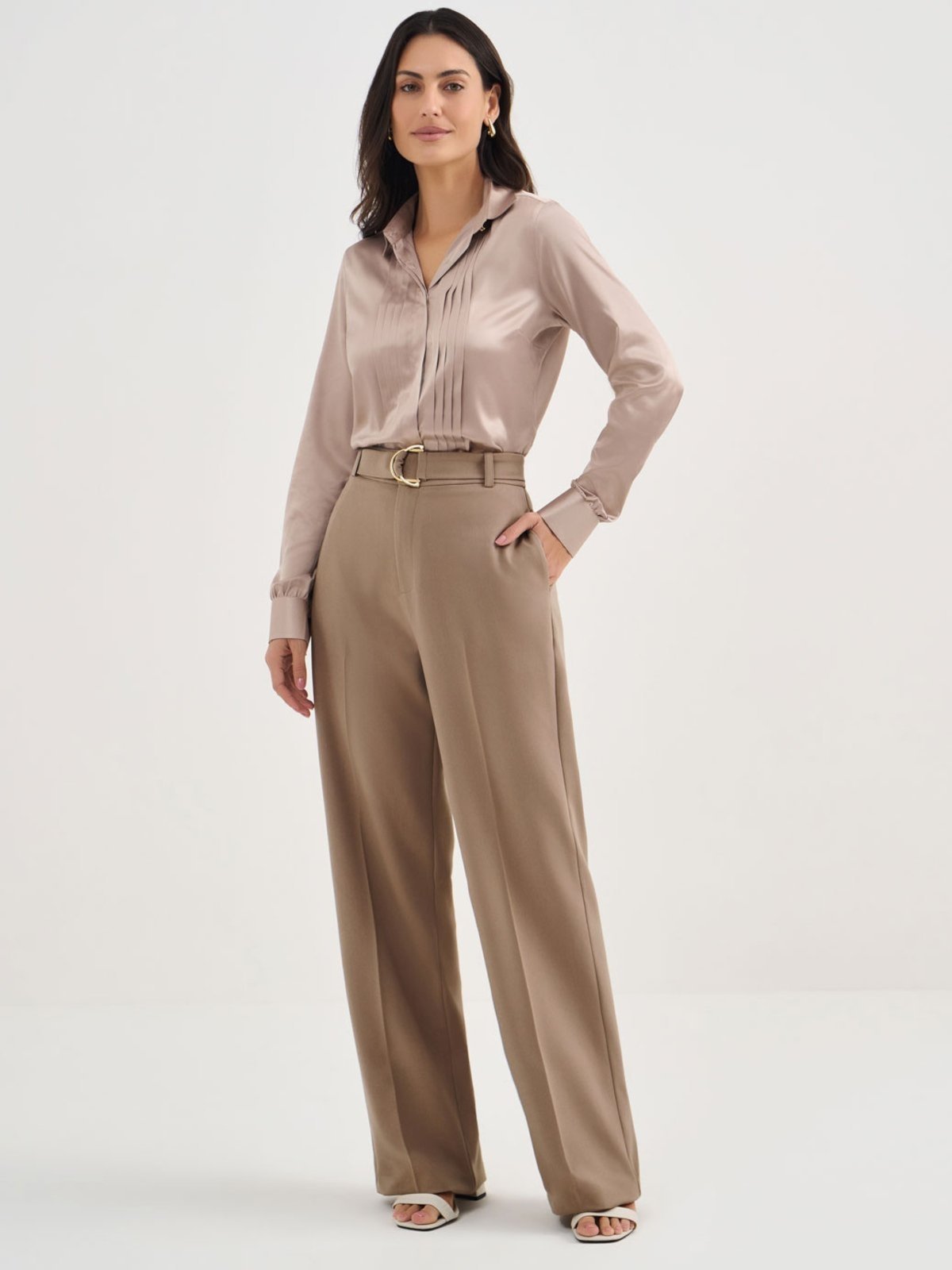 Vista 3 Camisa Manga Longa em Cetim Mocha Mousse Amélia Principessa lilás/marrom Principessa lilás/marrom