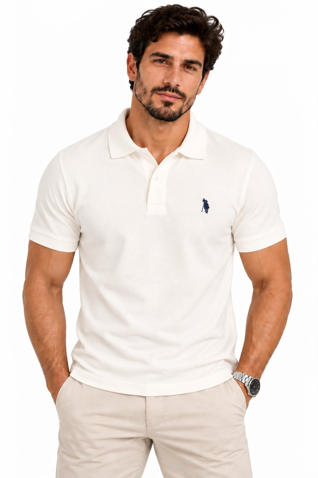 Camisa Polo Masculina D Bell Outlet Fashion Piquet Off-White