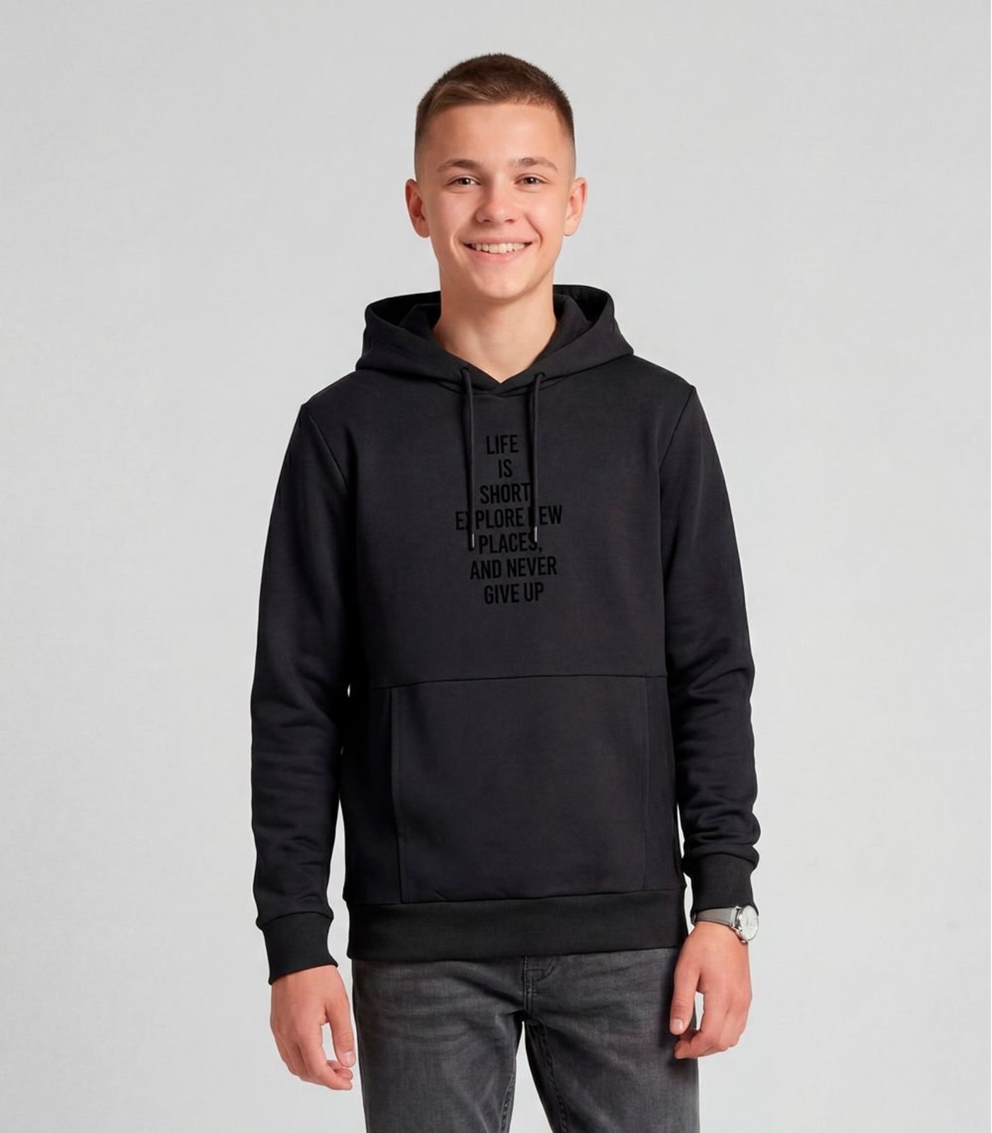 Infantil - Blusão Juvenil Moletom Com Capuz E Bolsos Minty Preto