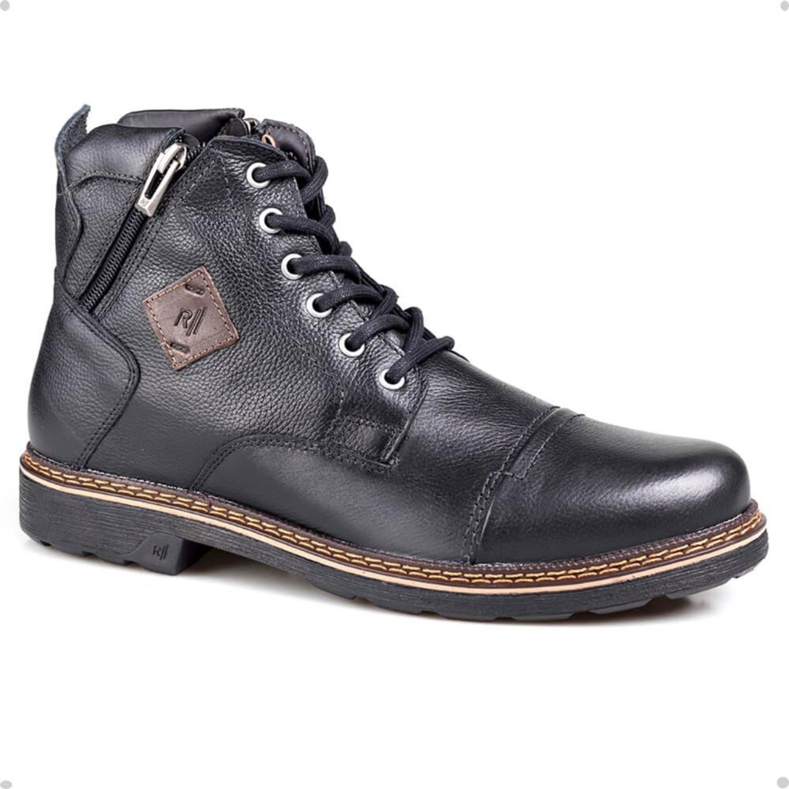 Bota Rafarillo Masculina Couro Zíper Aumenta Altura Casual Preto