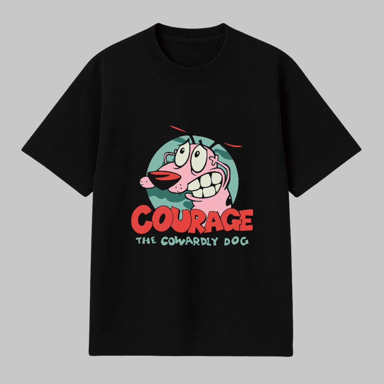 Camiseta Básica Arte Clássica Cartoon Courage 90s Unissex Preto