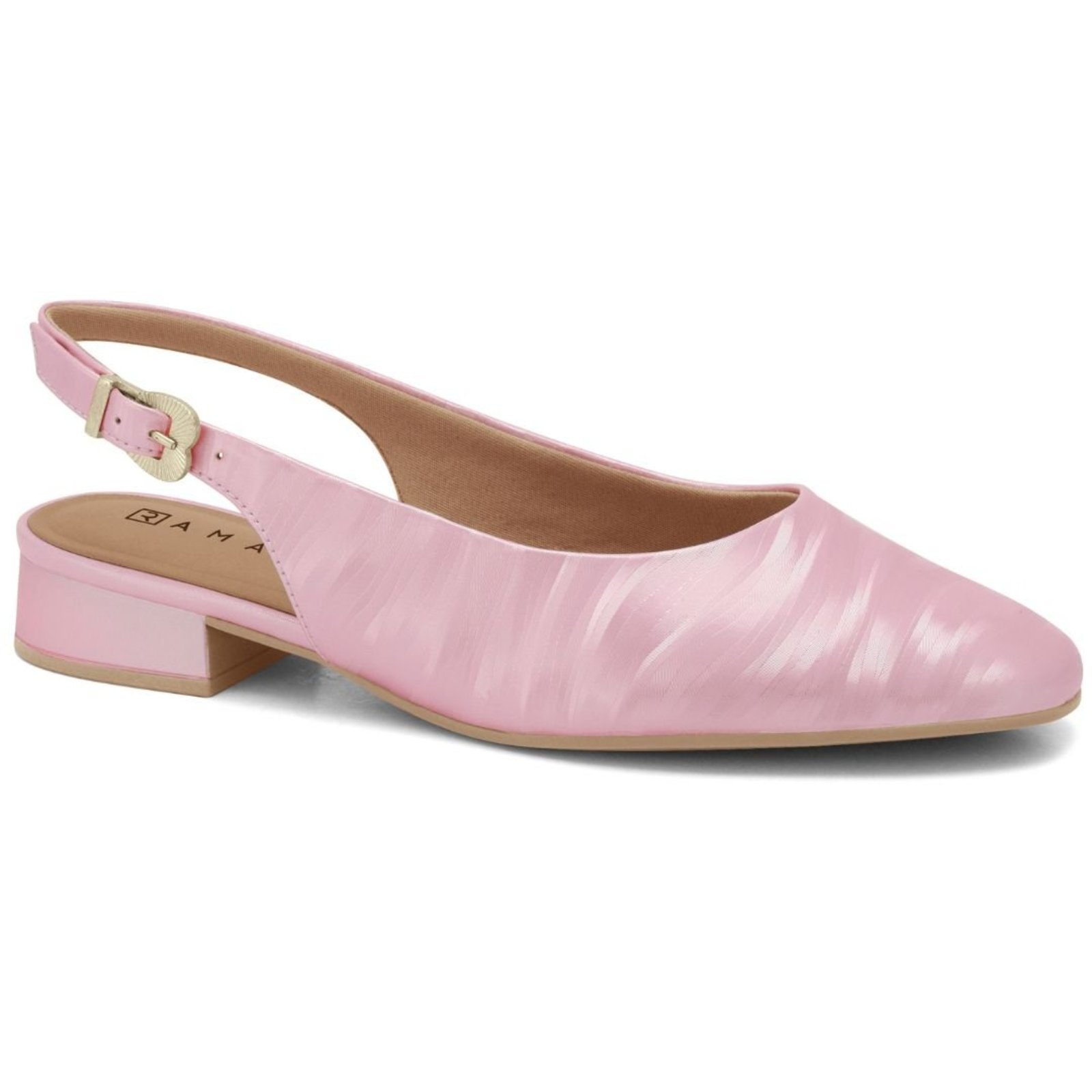 Sapato Slingback Salto Baixo Perolado Ramarim 2415221 - Rosa