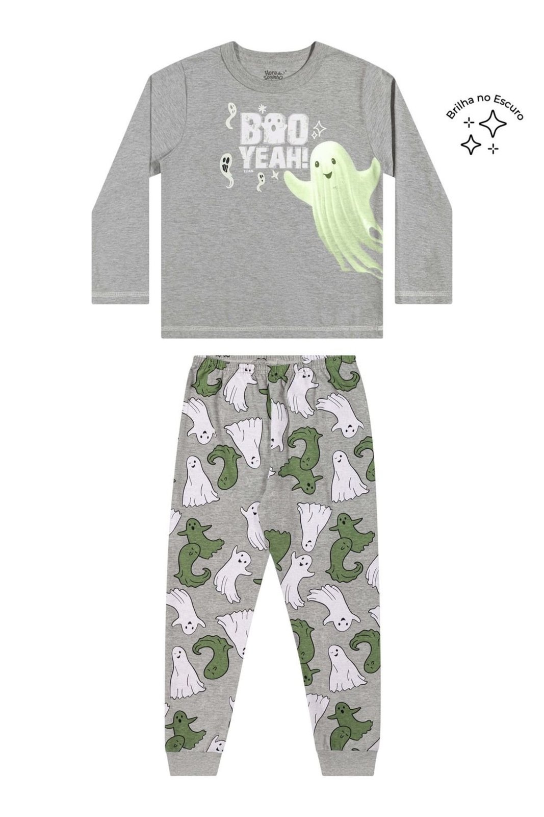 Pijama Longo Menino Fantasminha Elian Cinza
