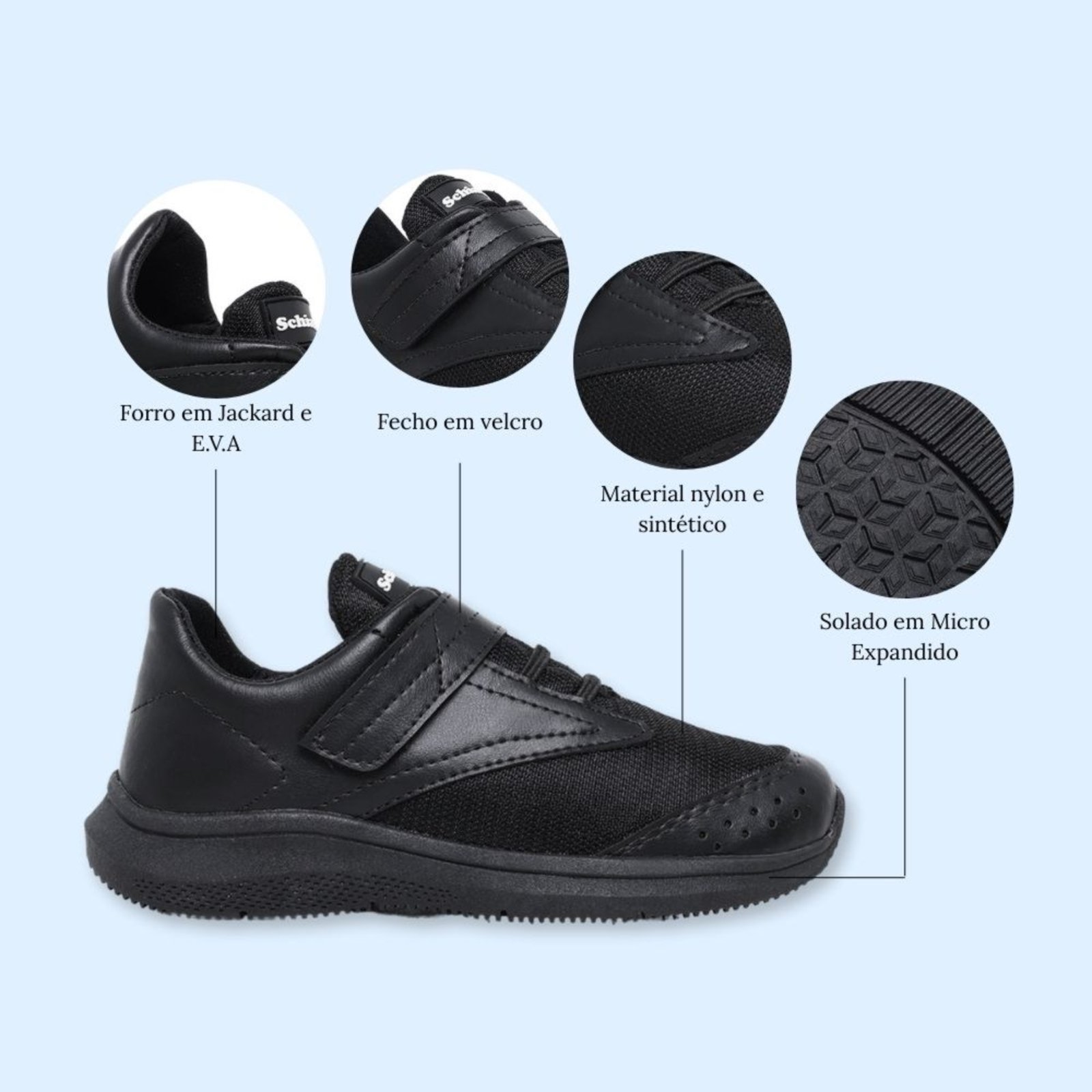 Vista 3 Infantil - Tênis de Menino Casual Escola Festa Macio Leve Resistente Sch 420 Schiareli preto Schiareli preto