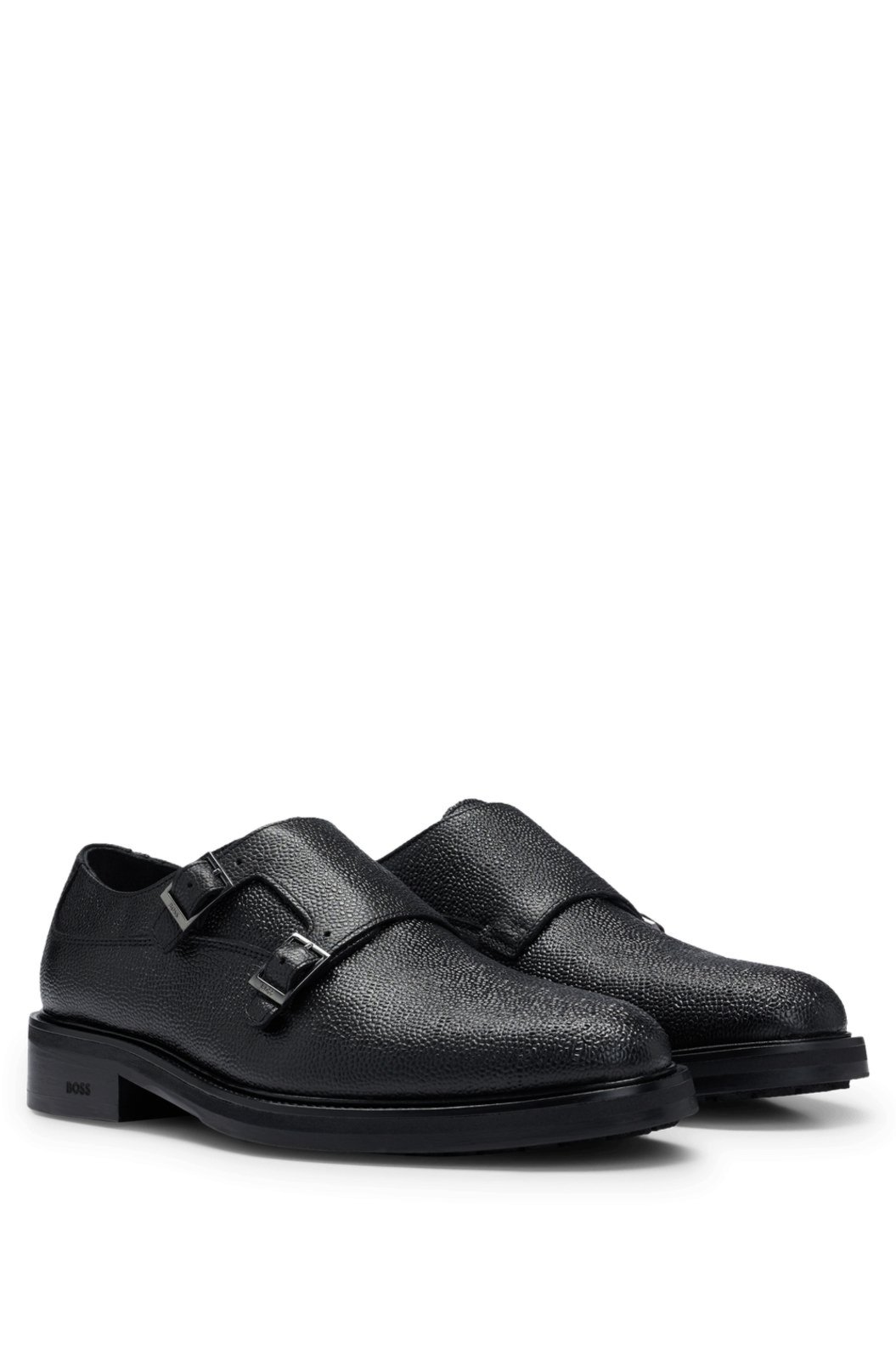 Sapatos Monk Preto Em Couro Granulado Com Tira Dupla Preto - 11