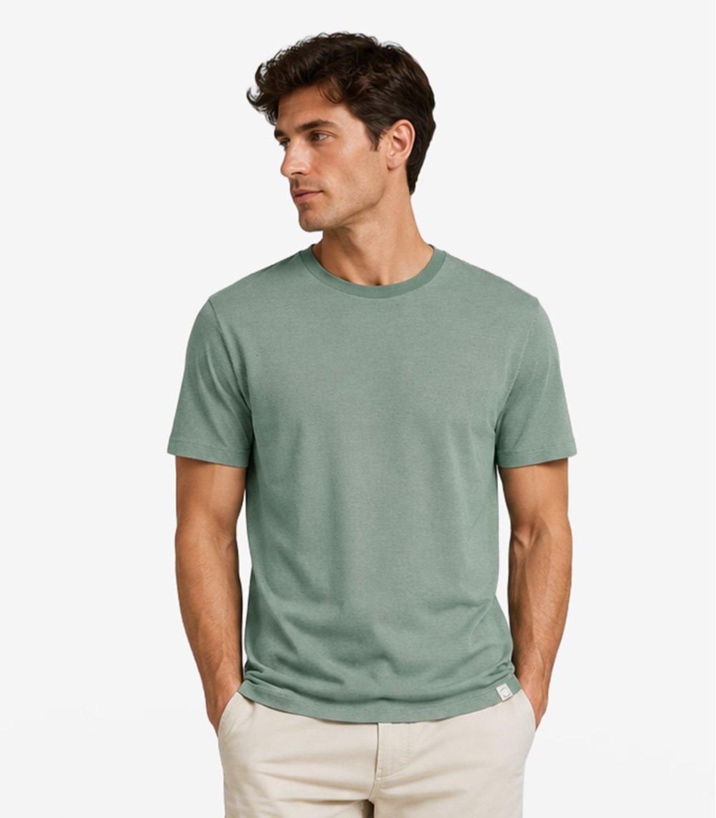 Camiseta Masculina Meia Malha Listrada Linho Verde