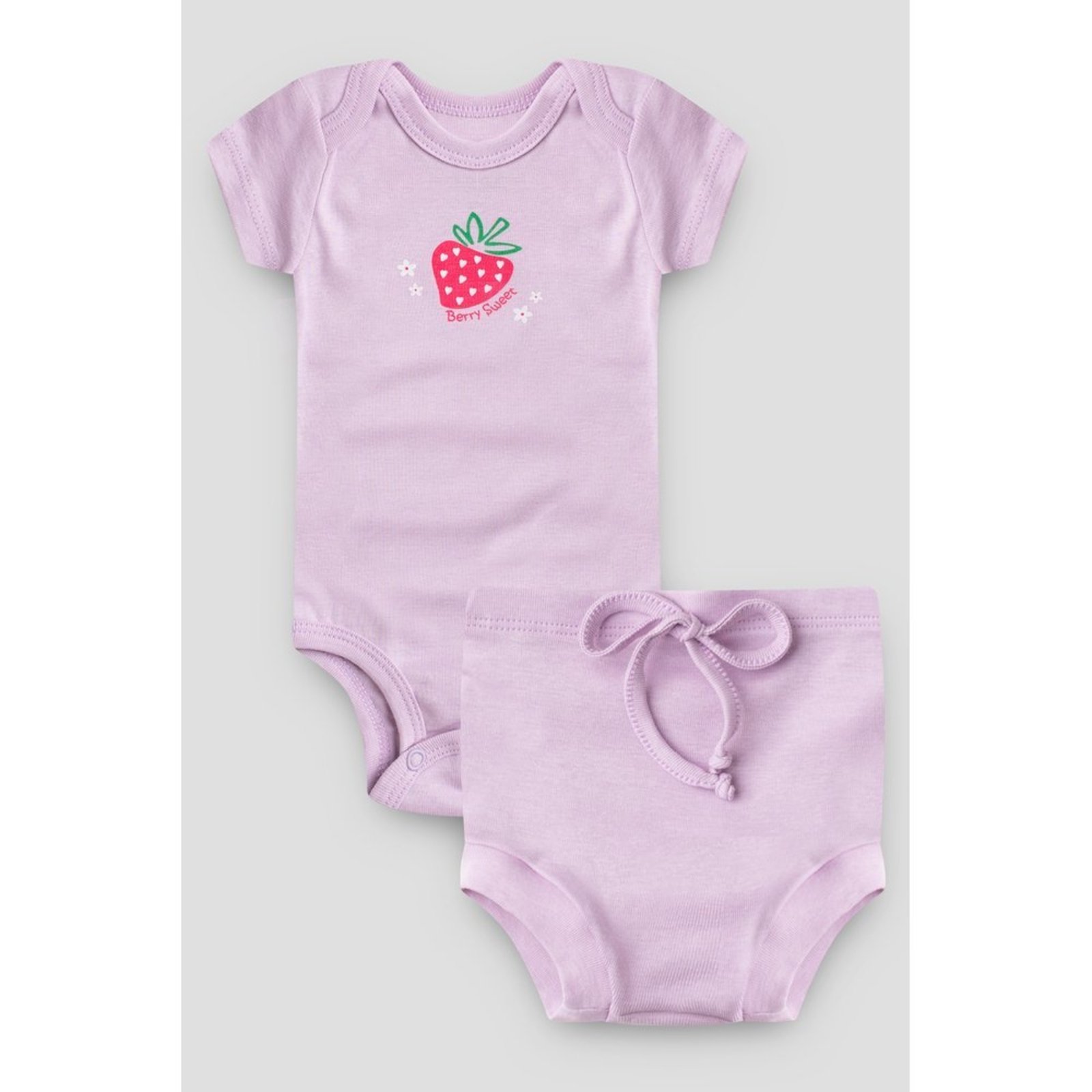 Infantil - Conjunto Body Curto e Tapa Fralda do Papai Lilás Morango